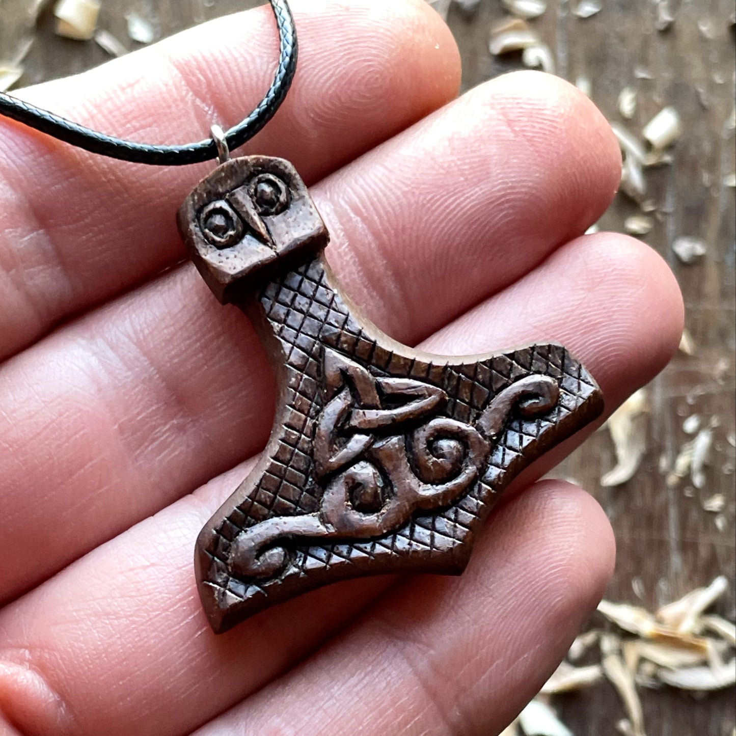 Mjolnir Triquetra Walnut Wood Pendant
