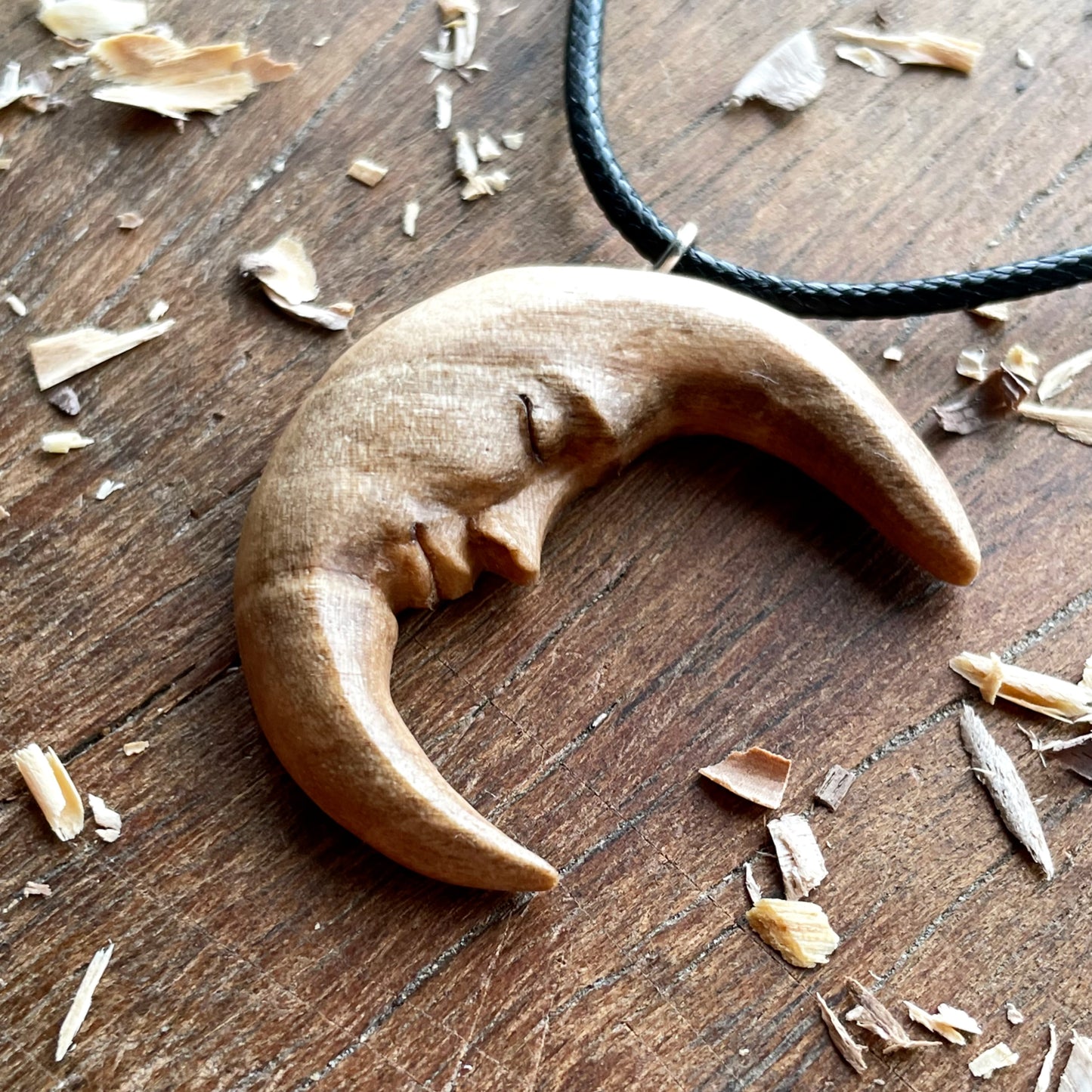 Moon Face Walnut Wood Pendant