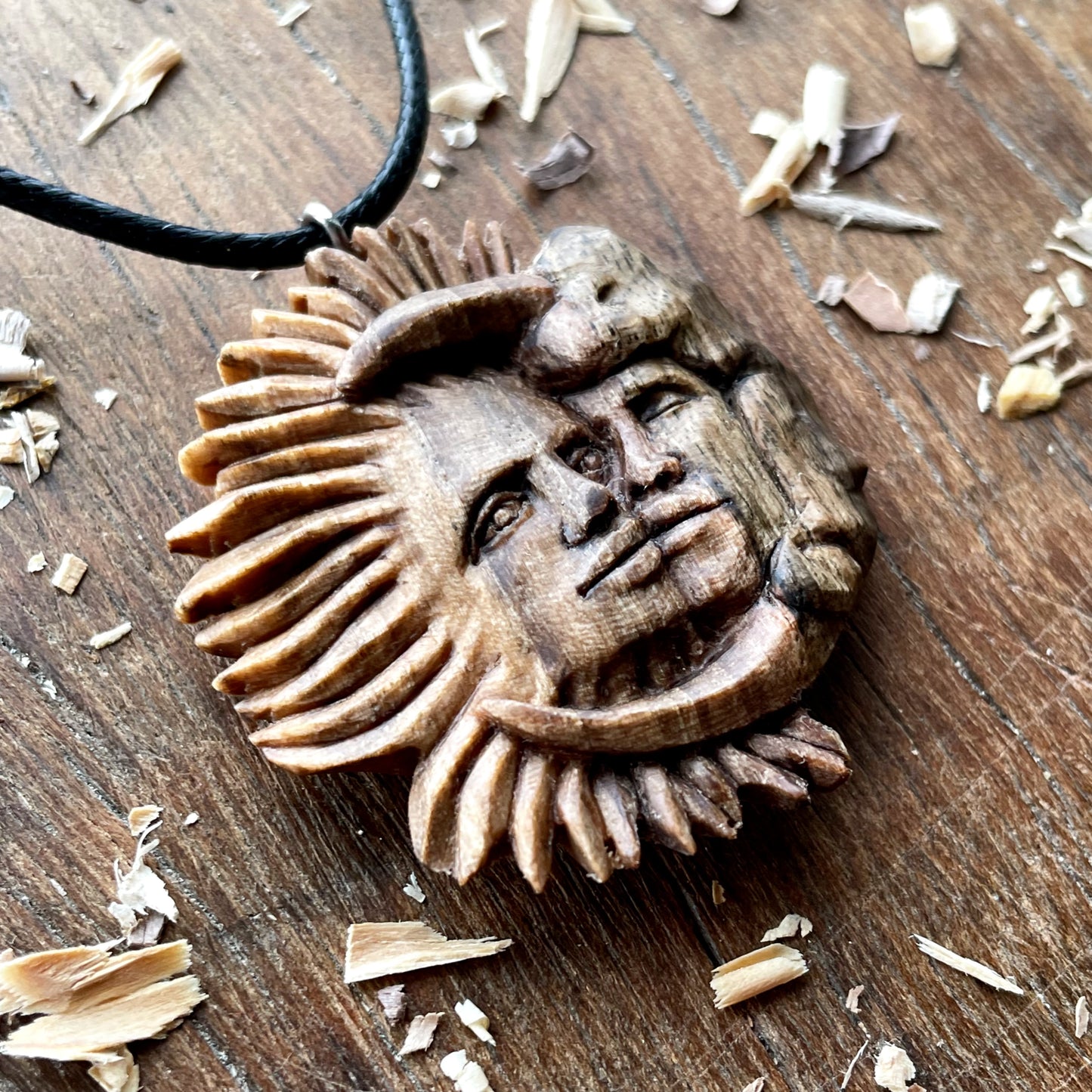 Sun And Moon Walnut Wood Pendant