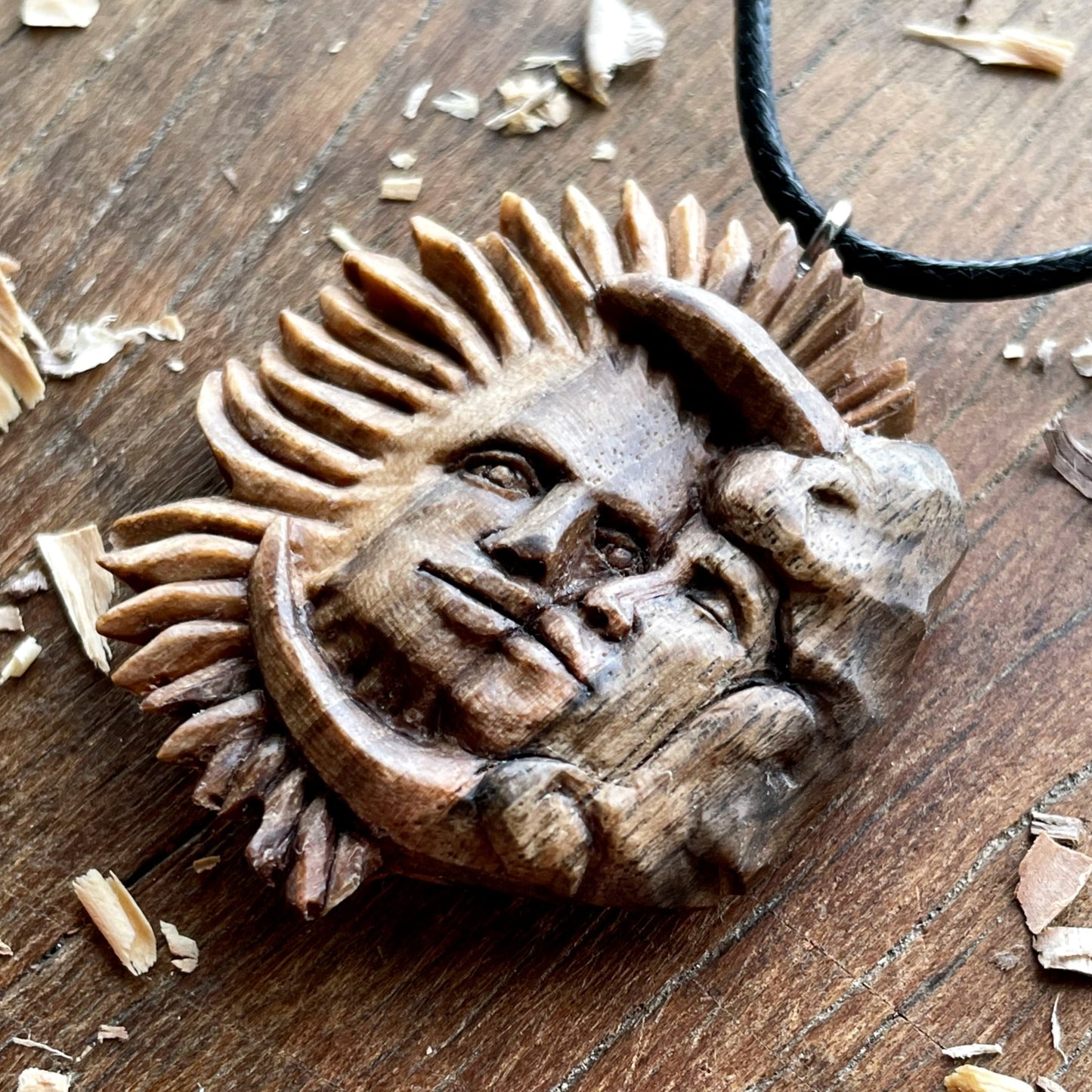 Sun And Moon Walnut Wood Pendant