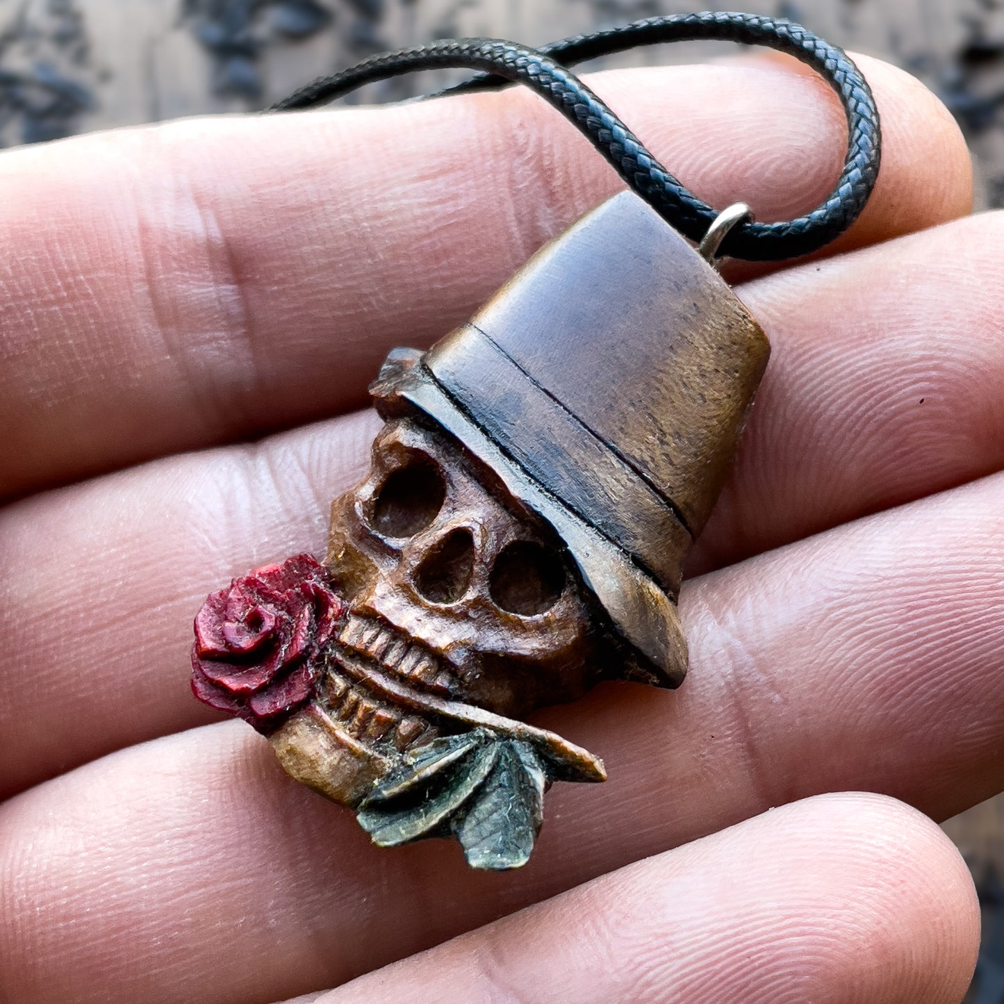 Skull With Rose Pendant