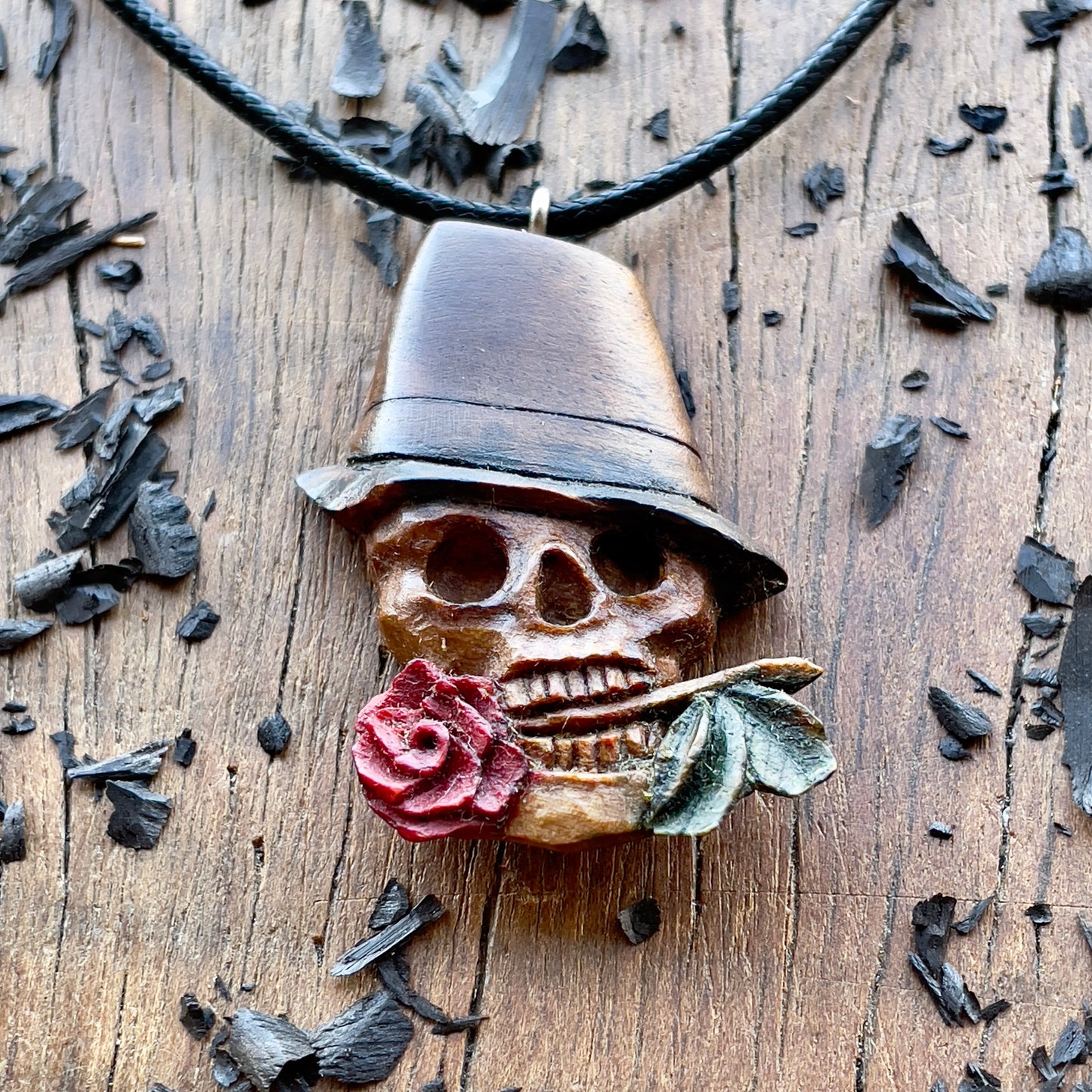 Skull With Rose Pendant