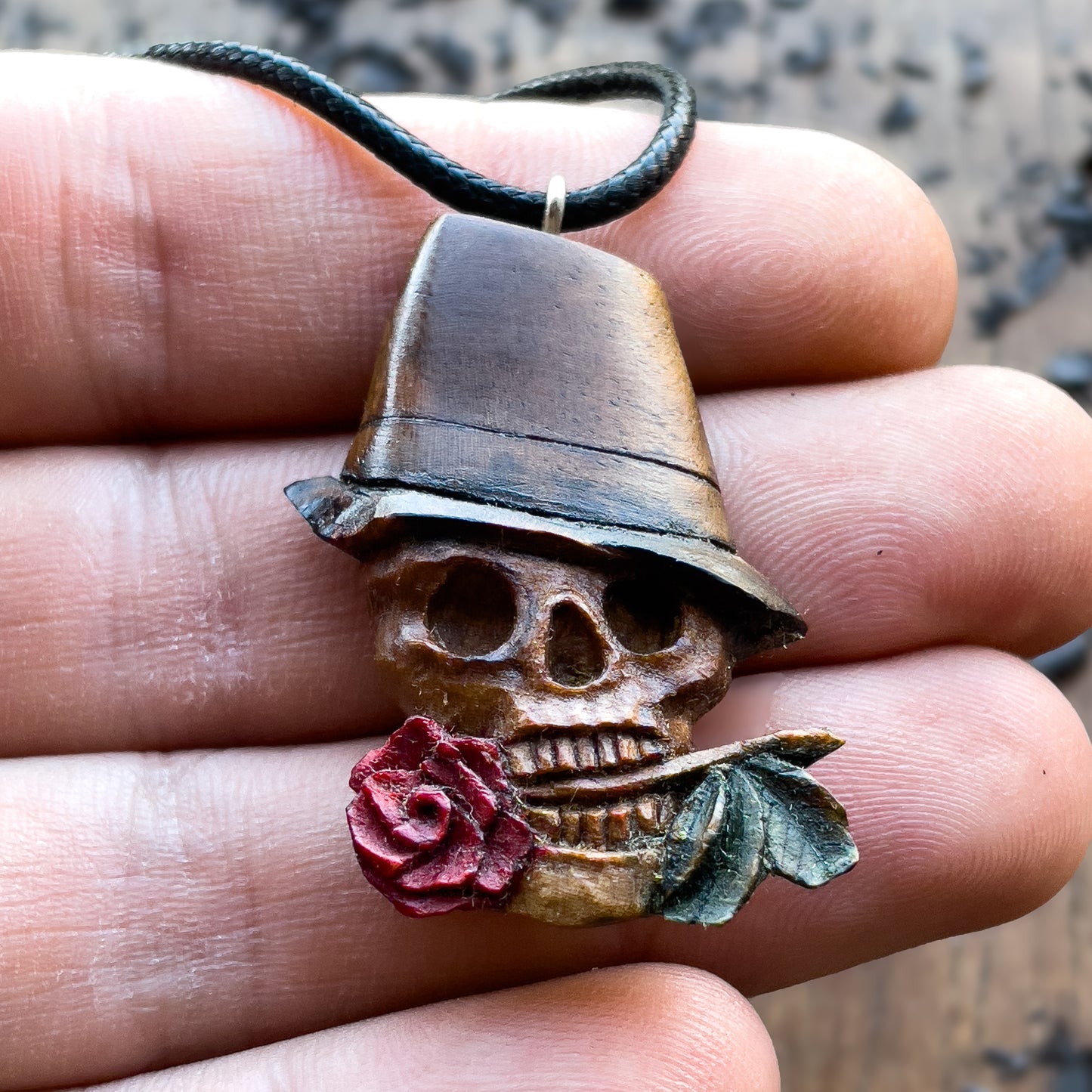 Skull With Rose Pendant