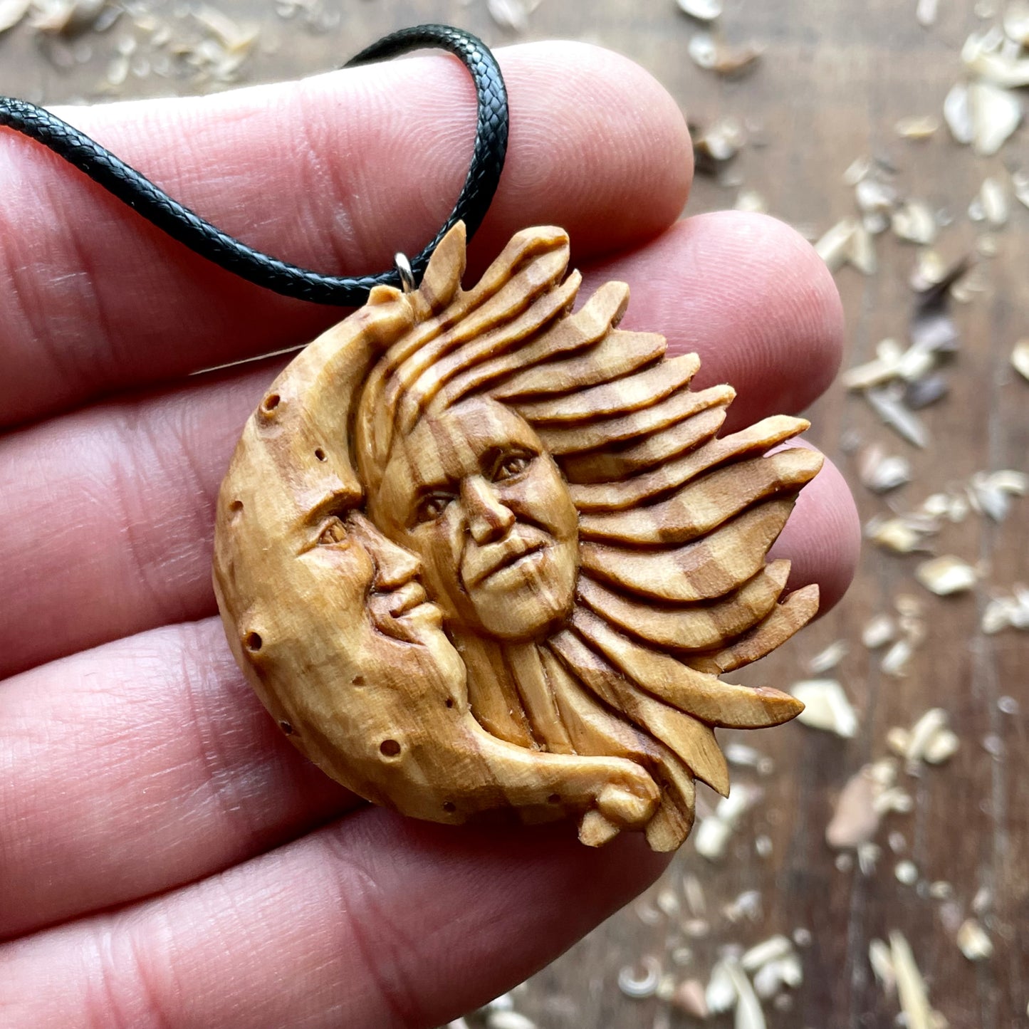 Sun And Moon Olive Wood Pendant