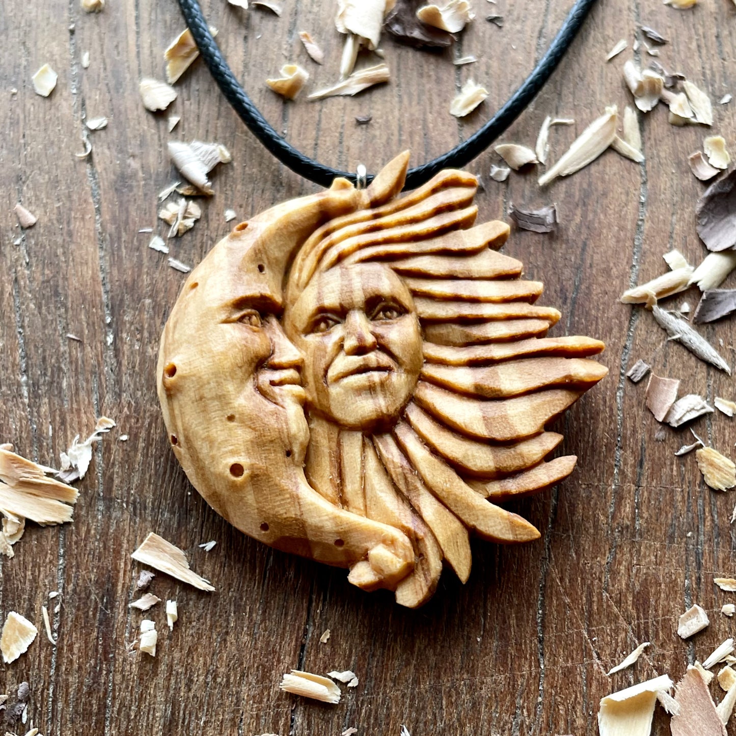 Sun And Moon Olive Wood Pendant