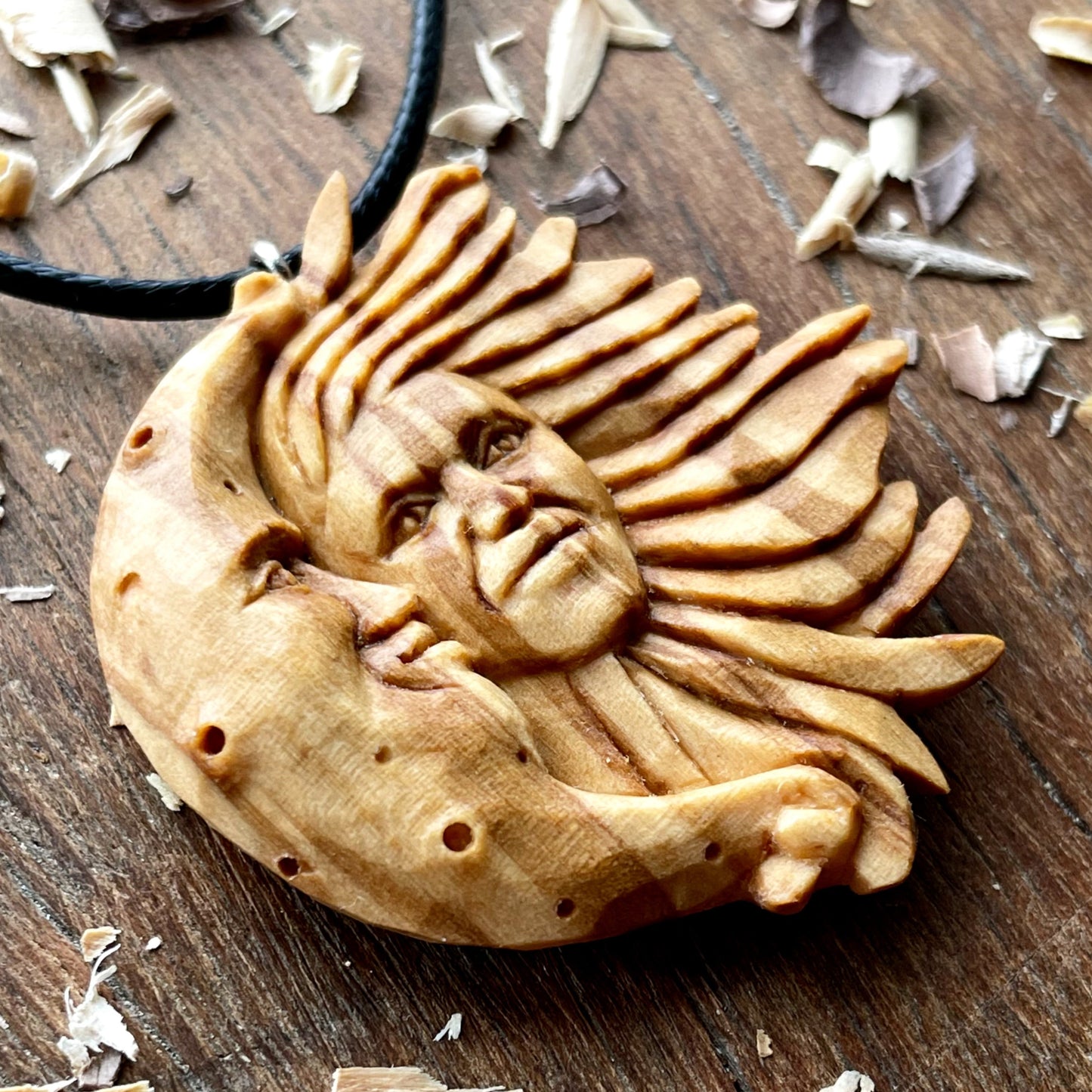 Sun And Moon Olive Wood Pendant