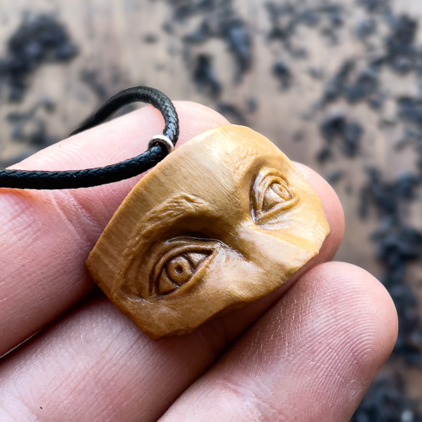 Eyes Olive Wood Pendant