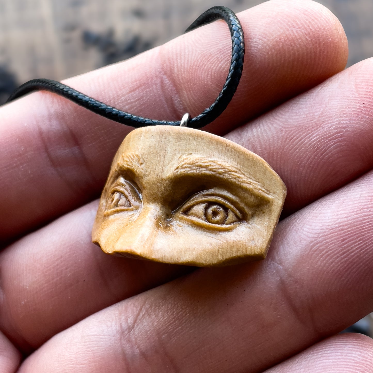 Eyes Olive Wood Pendant