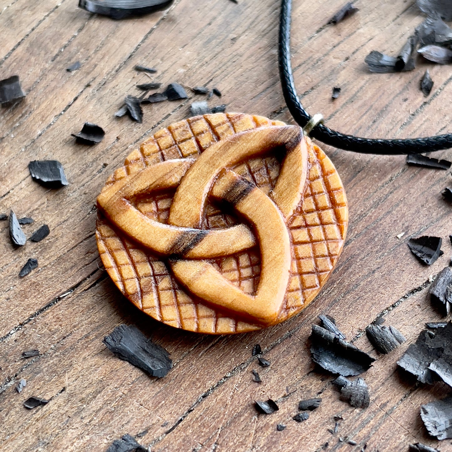 Triskelion And Triquetra Olive Wood Pendant