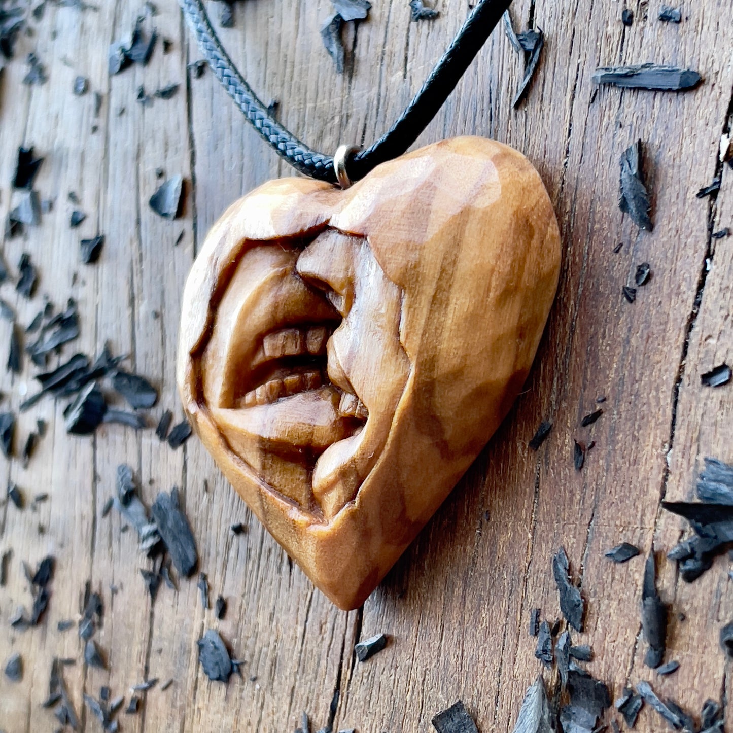 Sensual Kiss Heart Olive Wood Pendant
