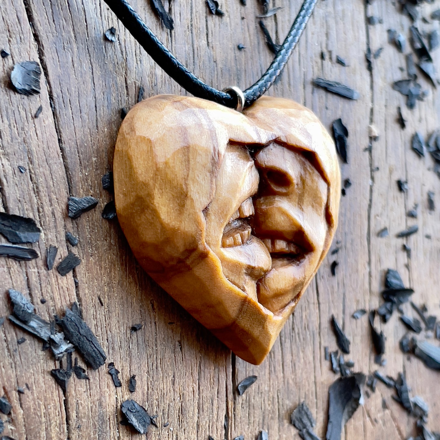 Sensual Kiss Heart Olive Wood Pendant