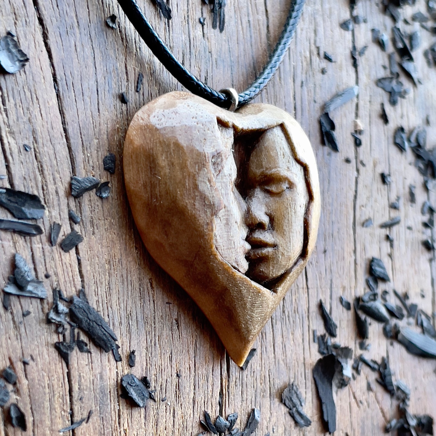 Kiss Into Heart Walnut Wood Pendant