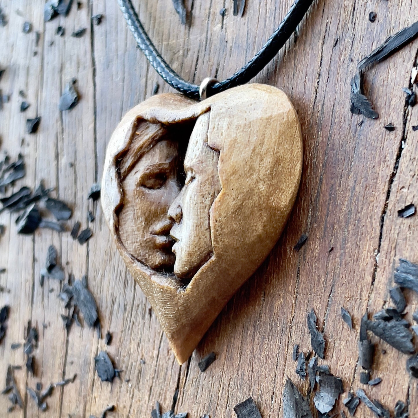 Kiss Into Heart Walnut Wood Pendant