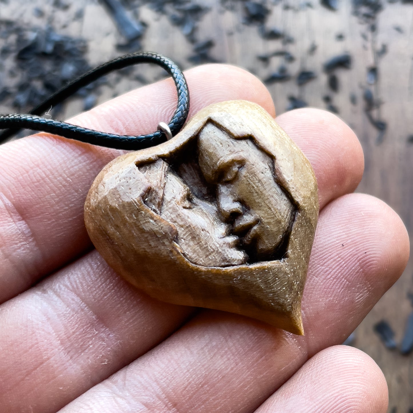 Kiss Into Heart Walnut Wood Pendant