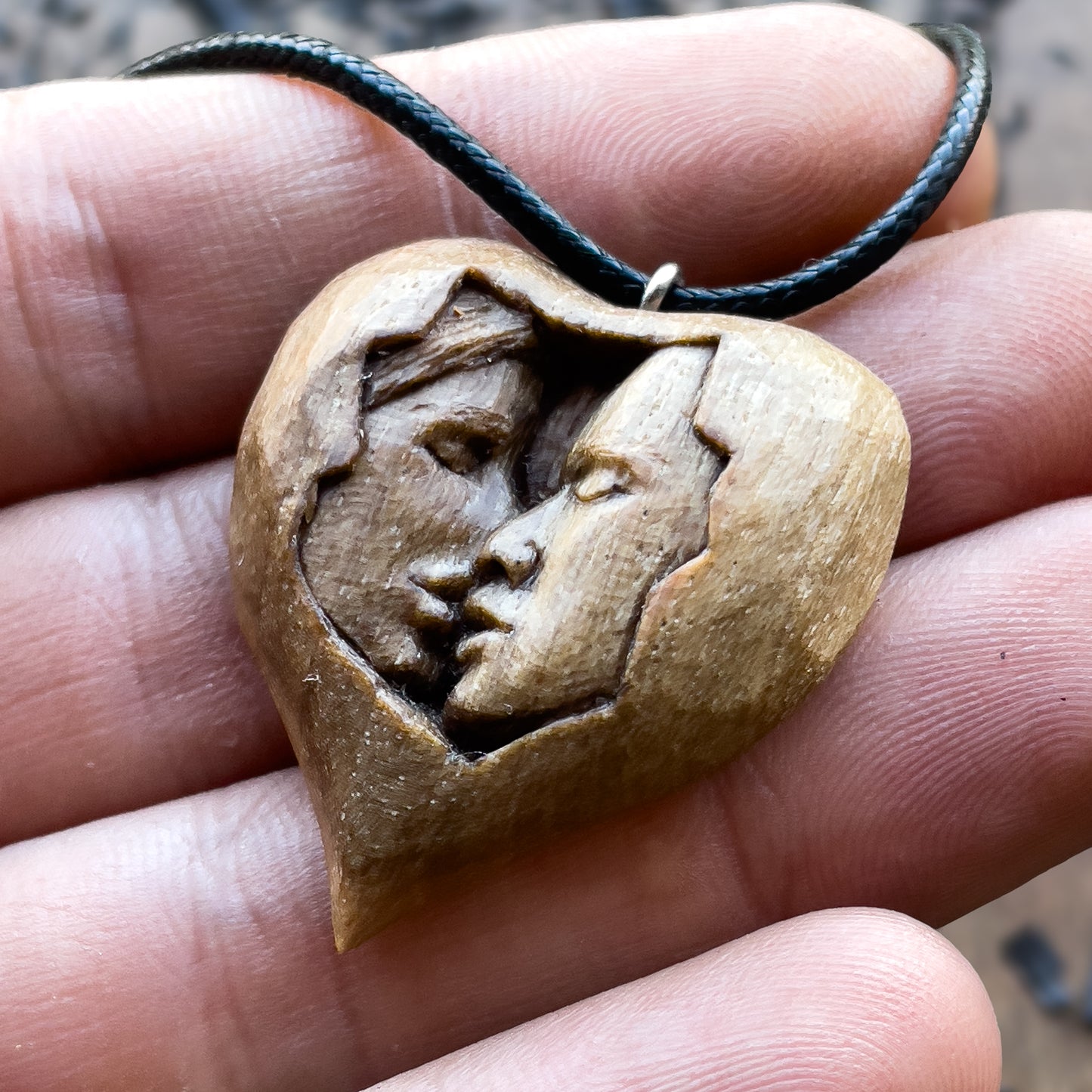 Kiss Into Heart Walnut Wood Pendant