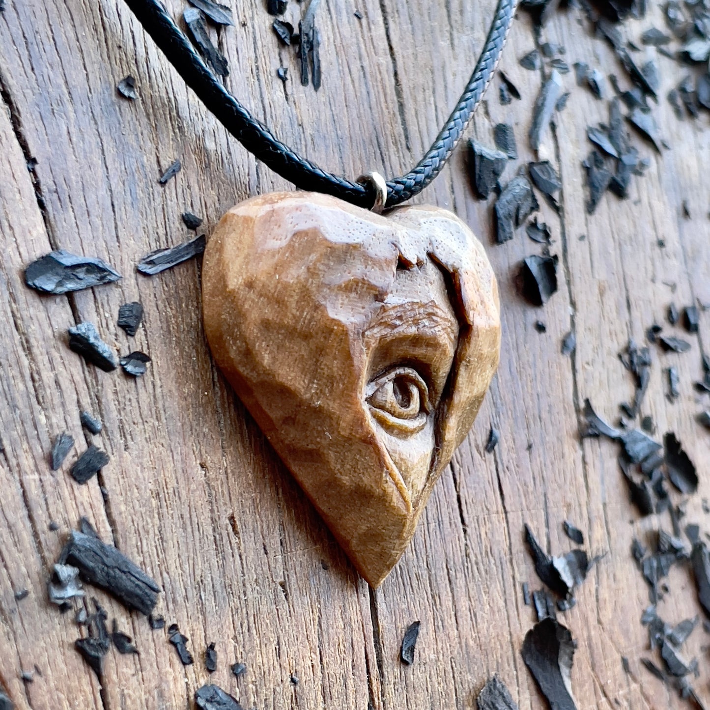 Eye Into Heart Walnut Wood Pendant