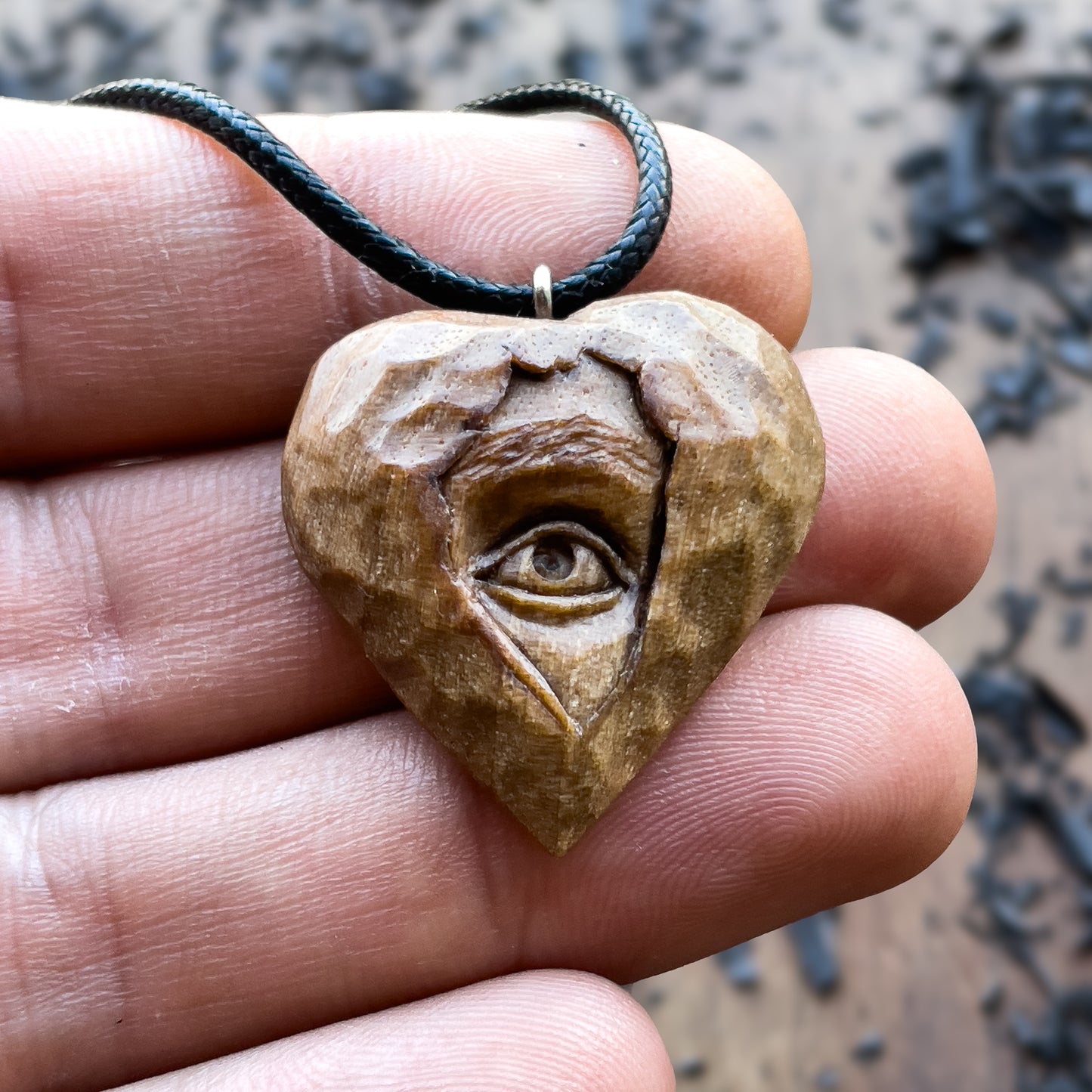 Eye Into Heart Walnut Wood Pendant