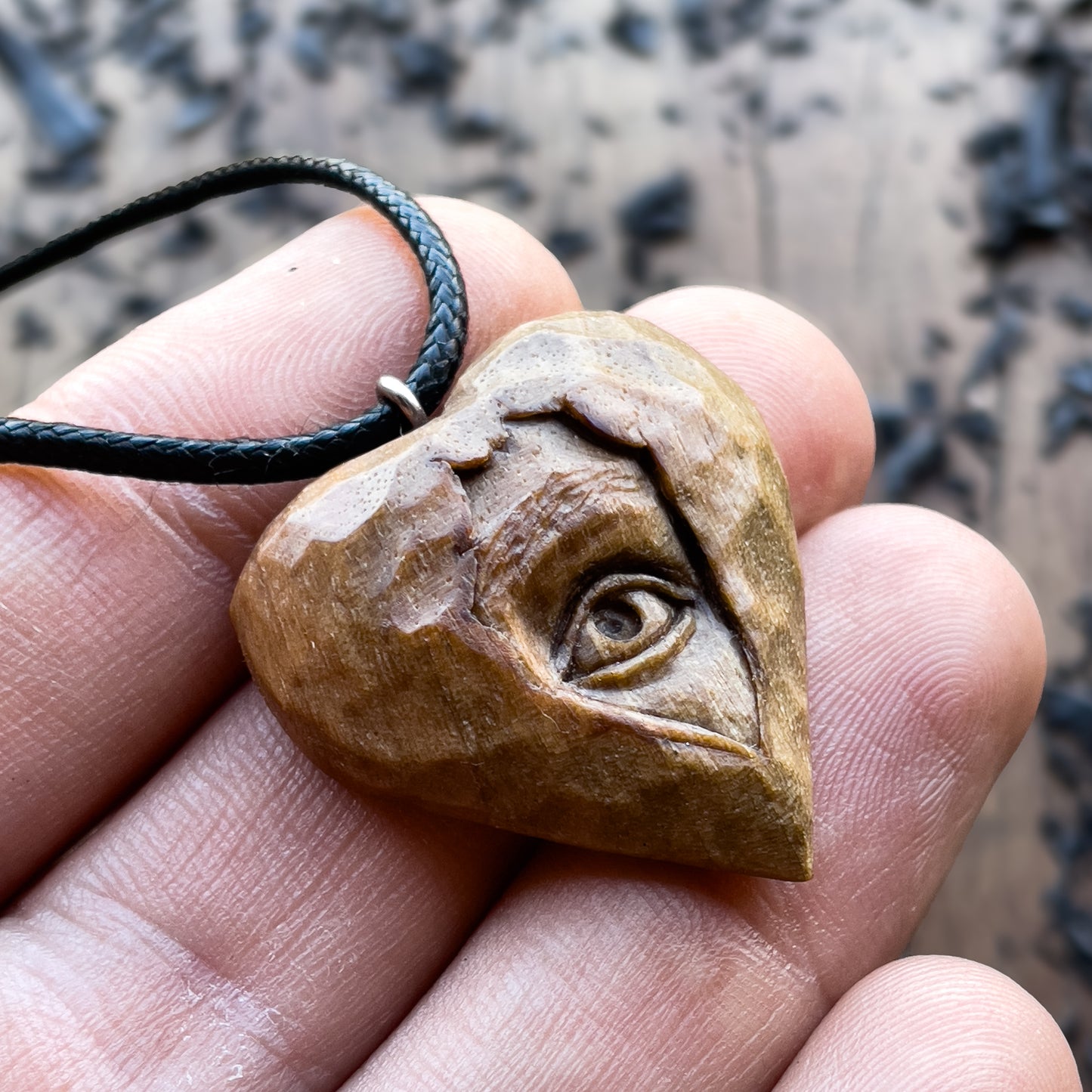 Eye Into Heart Walnut Wood Pendant