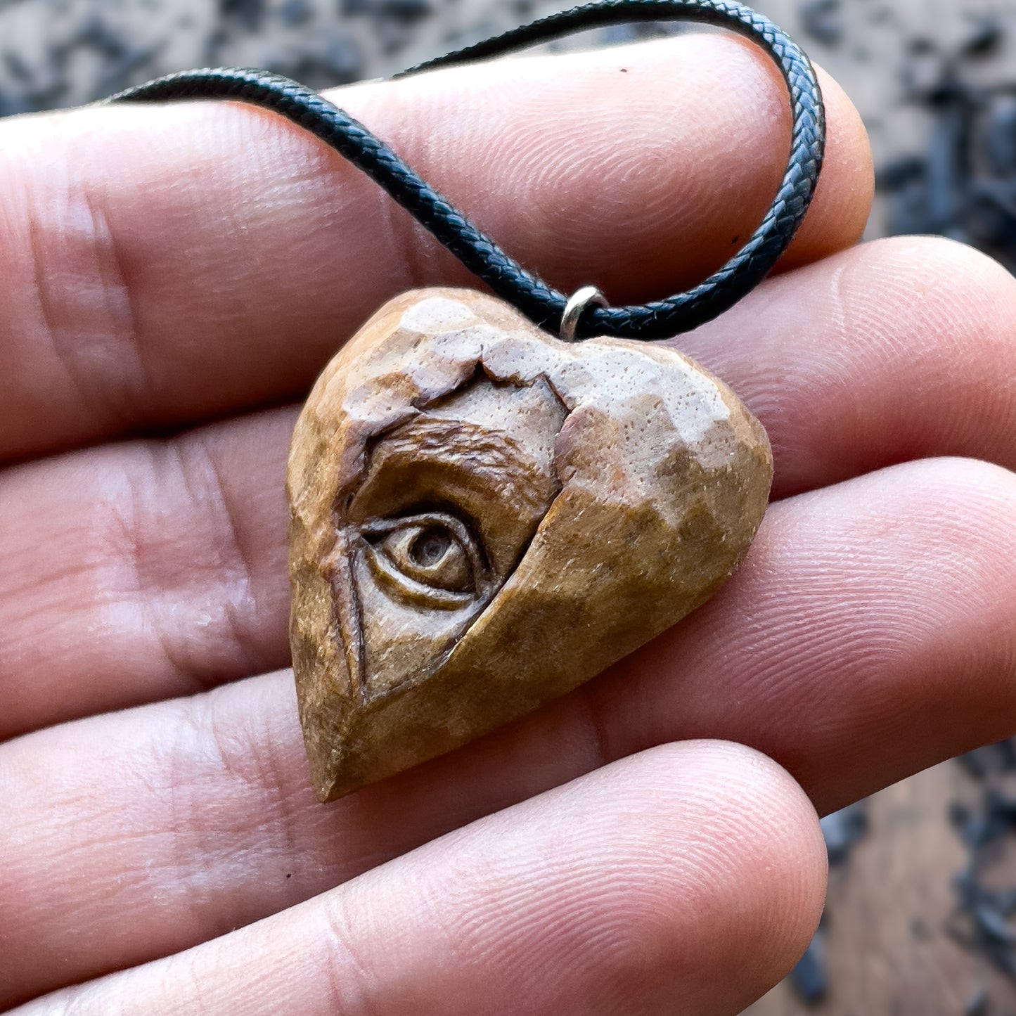 Eye Into Heart Walnut Wood Pendant