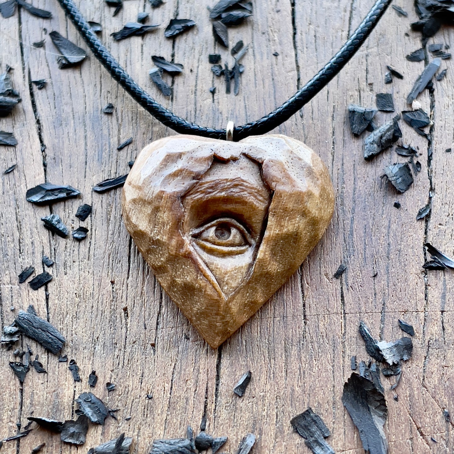 Eye Into Heart Walnut Wood Pendant