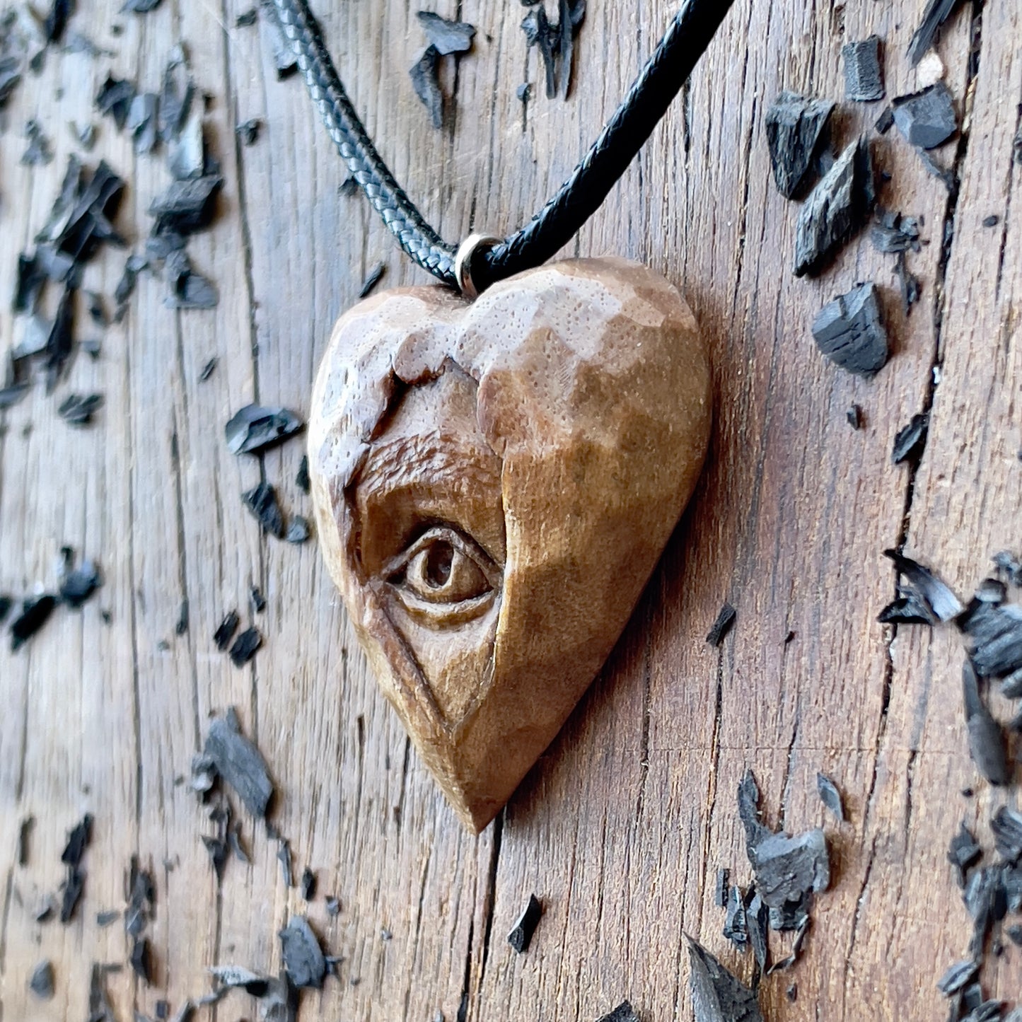 Eye Into Heart Walnut Wood Pendant