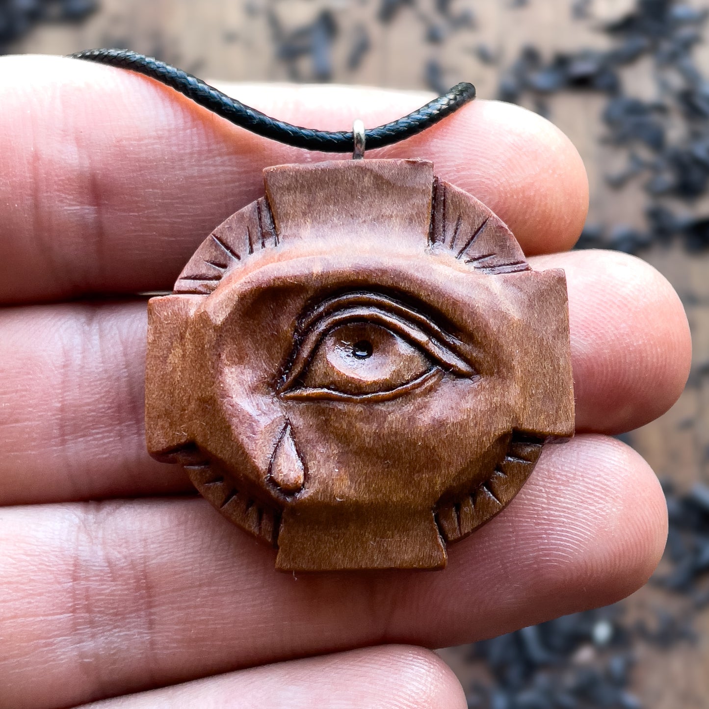 Eye On The Cross Pear Wood Pendant