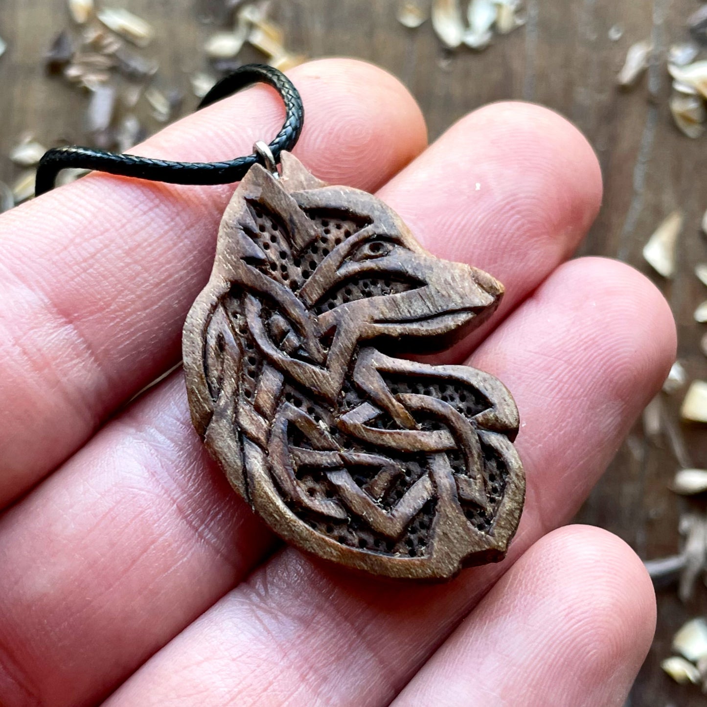 Celtic Fox Walnut Wood Pendant