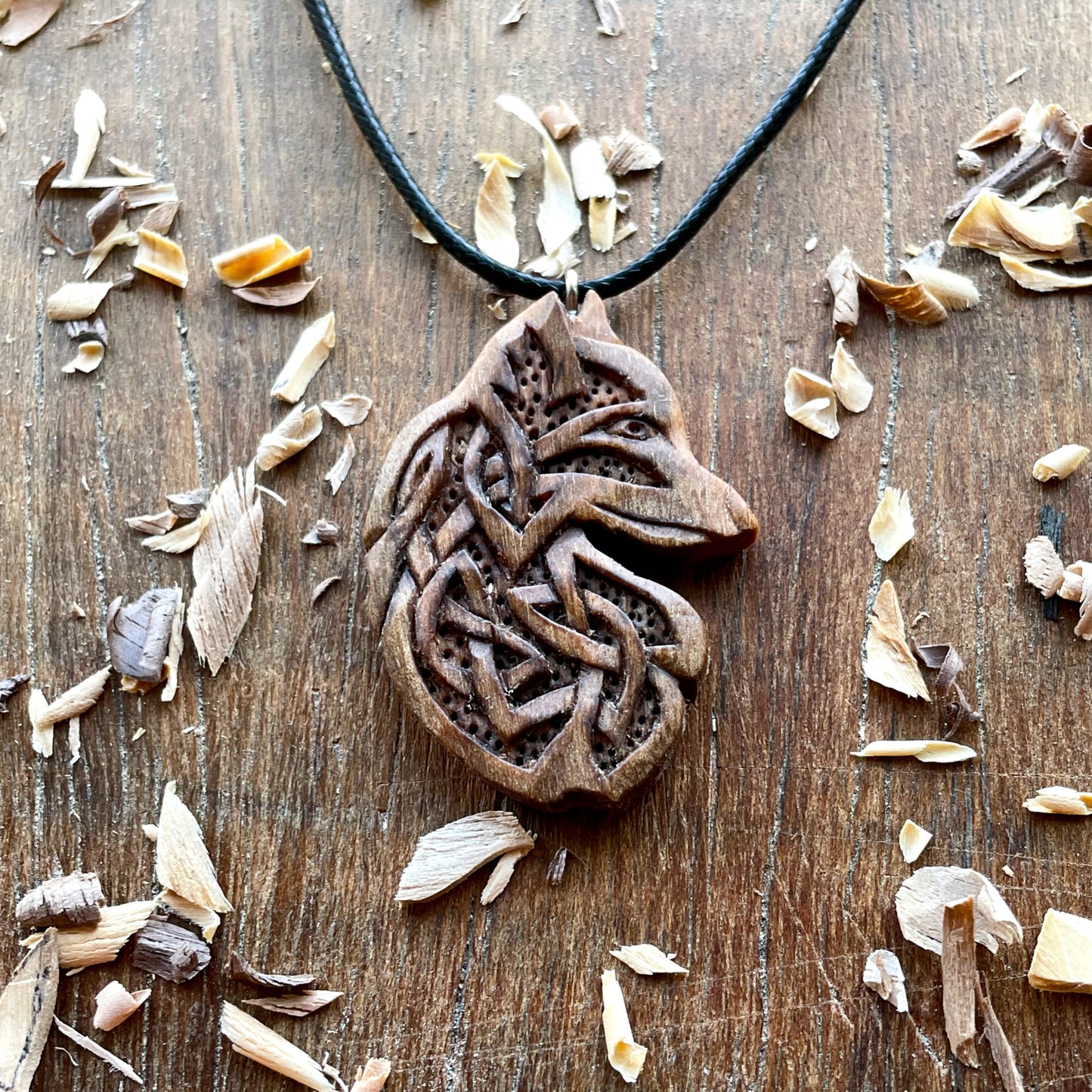Celtic Fox Walnut Wood Pendant