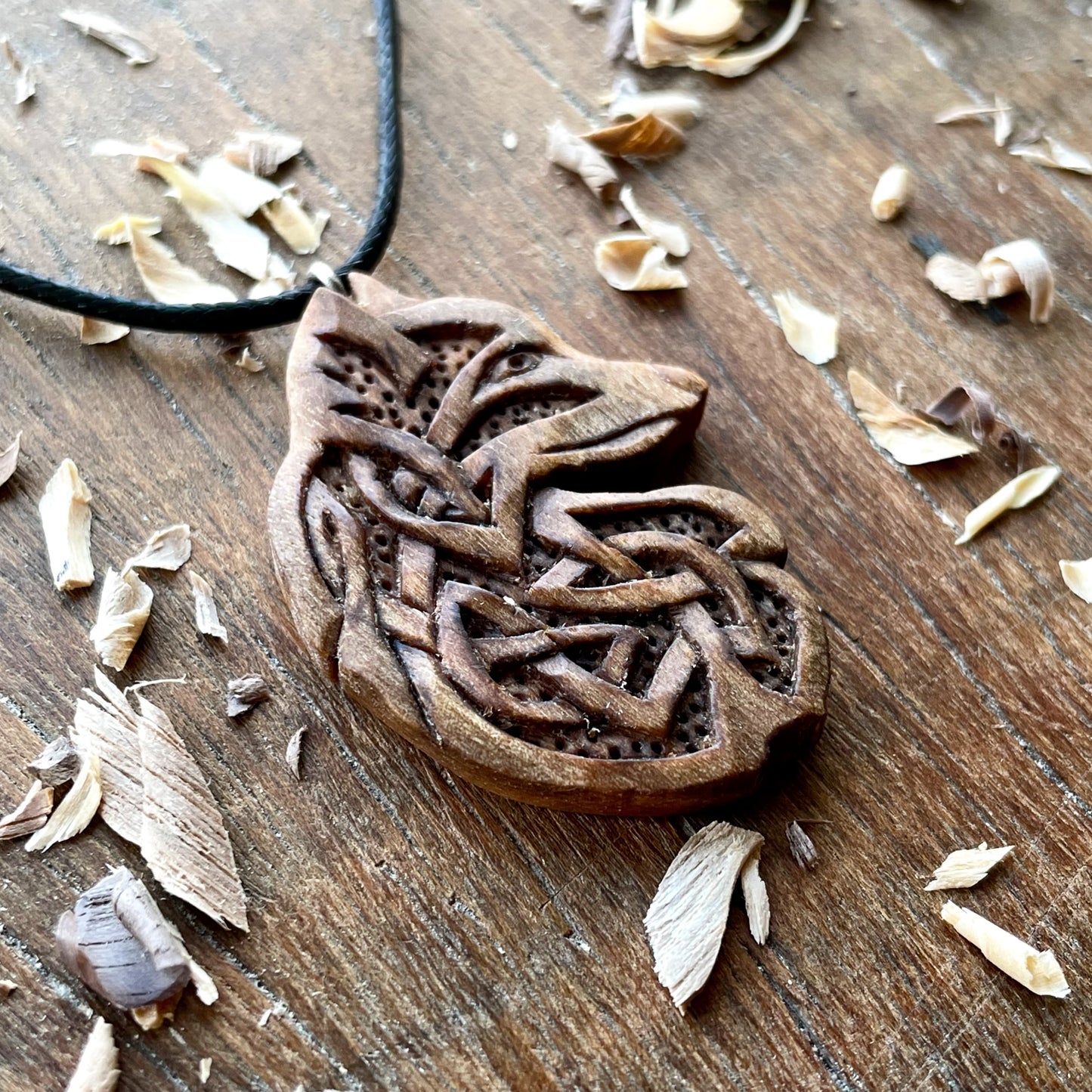 Celtic Fox Walnut Wood Pendant