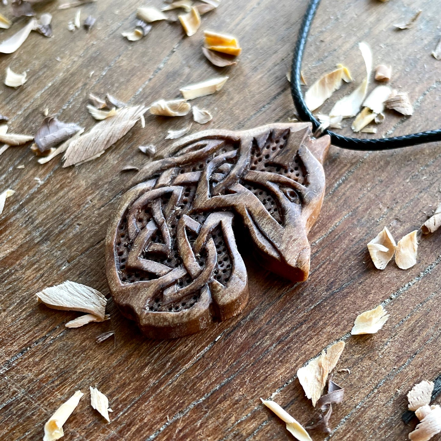 Celtic Fox Walnut Wood Pendant