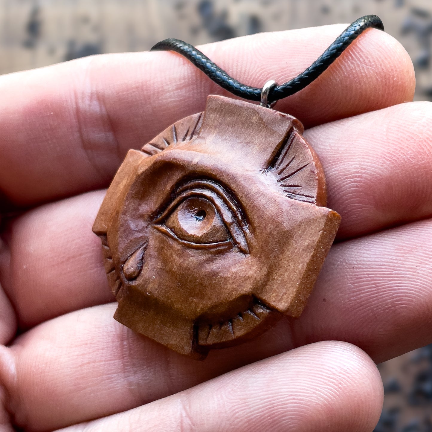 Eye On The Cross Pear Wood Pendant