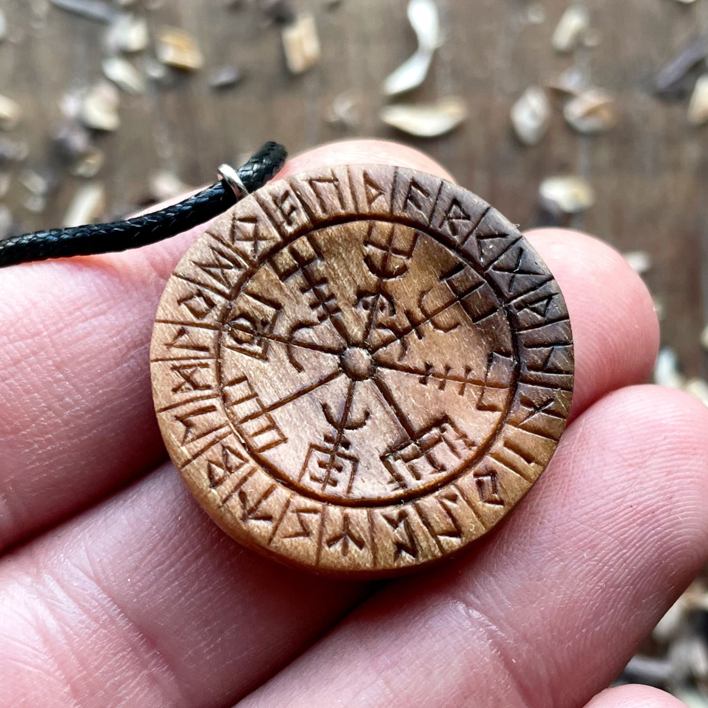 Runes Wood Pendant