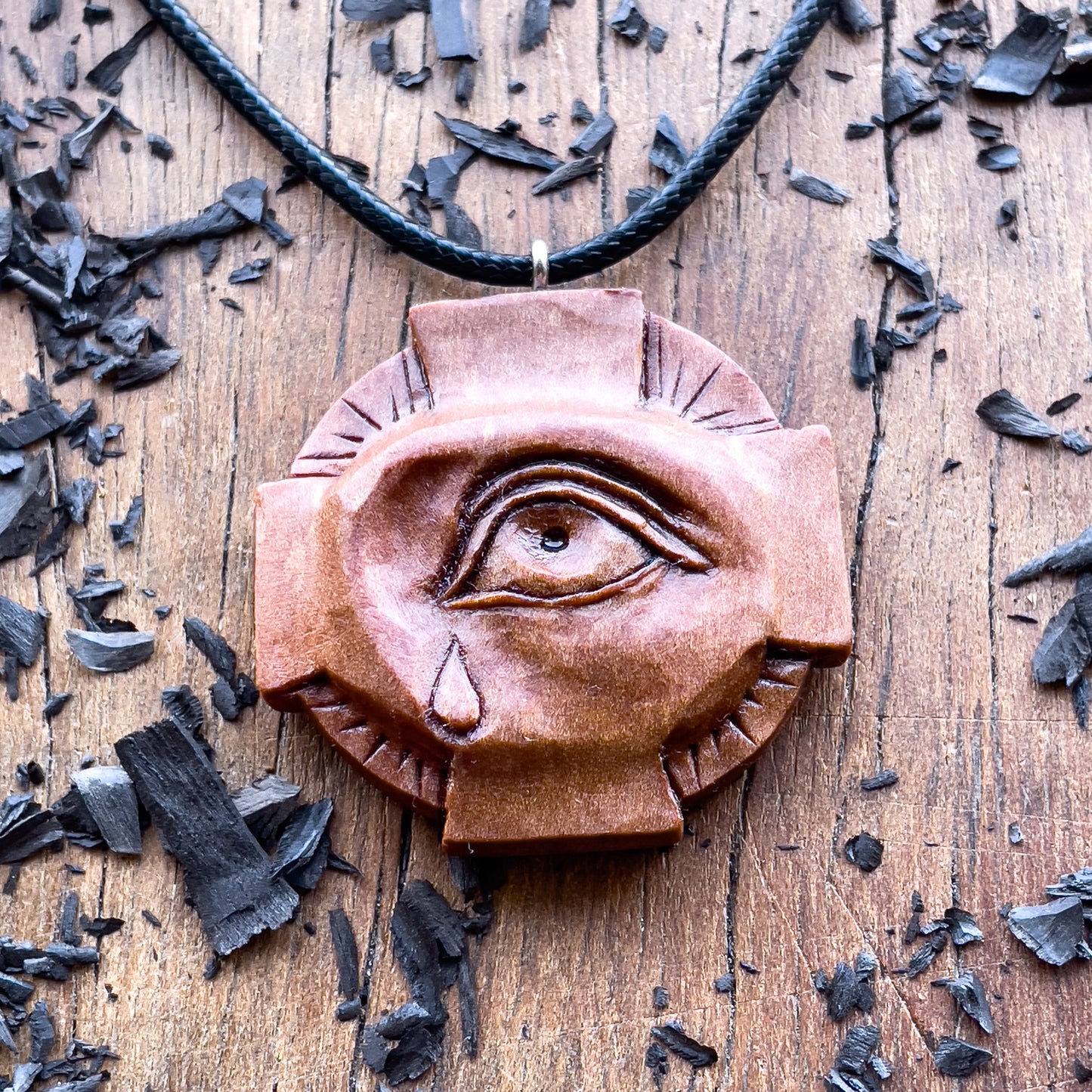 Eye On The Cross Pear Wood Pendant