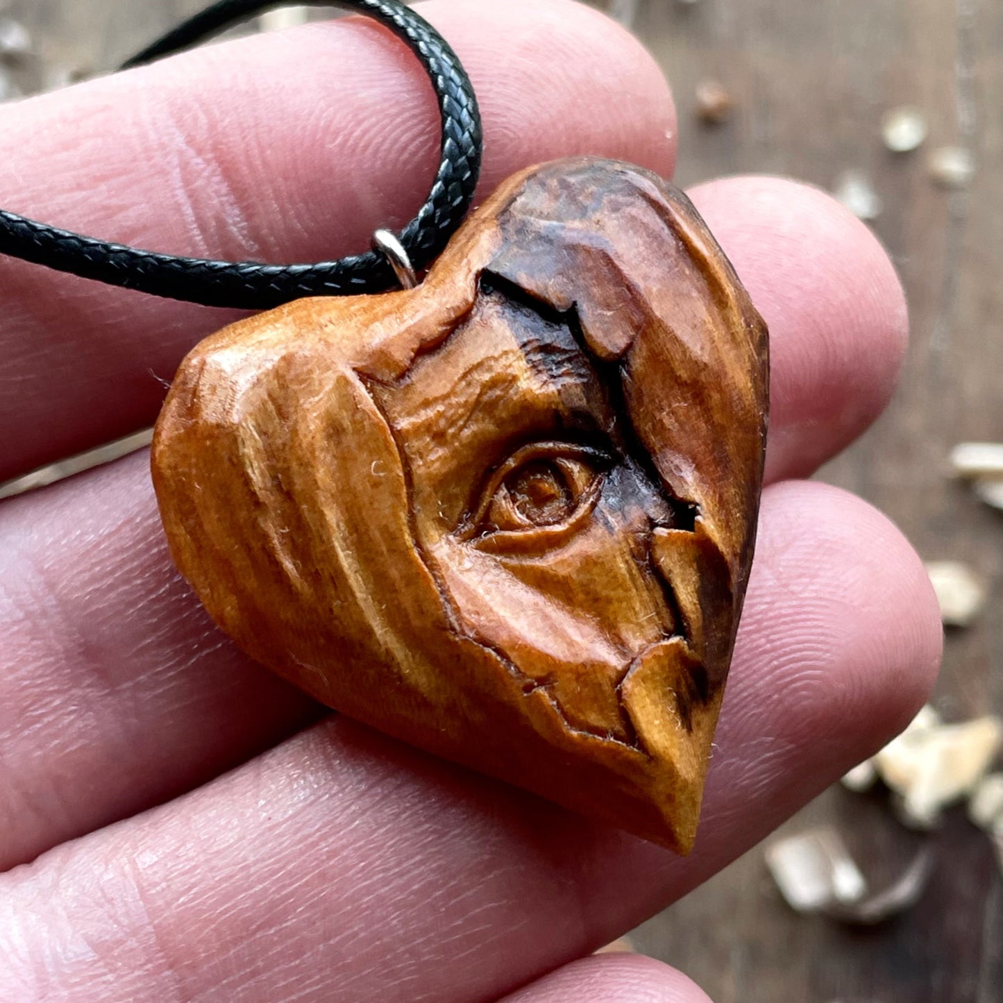 Eye Into Heart Cherry Wood Pendant