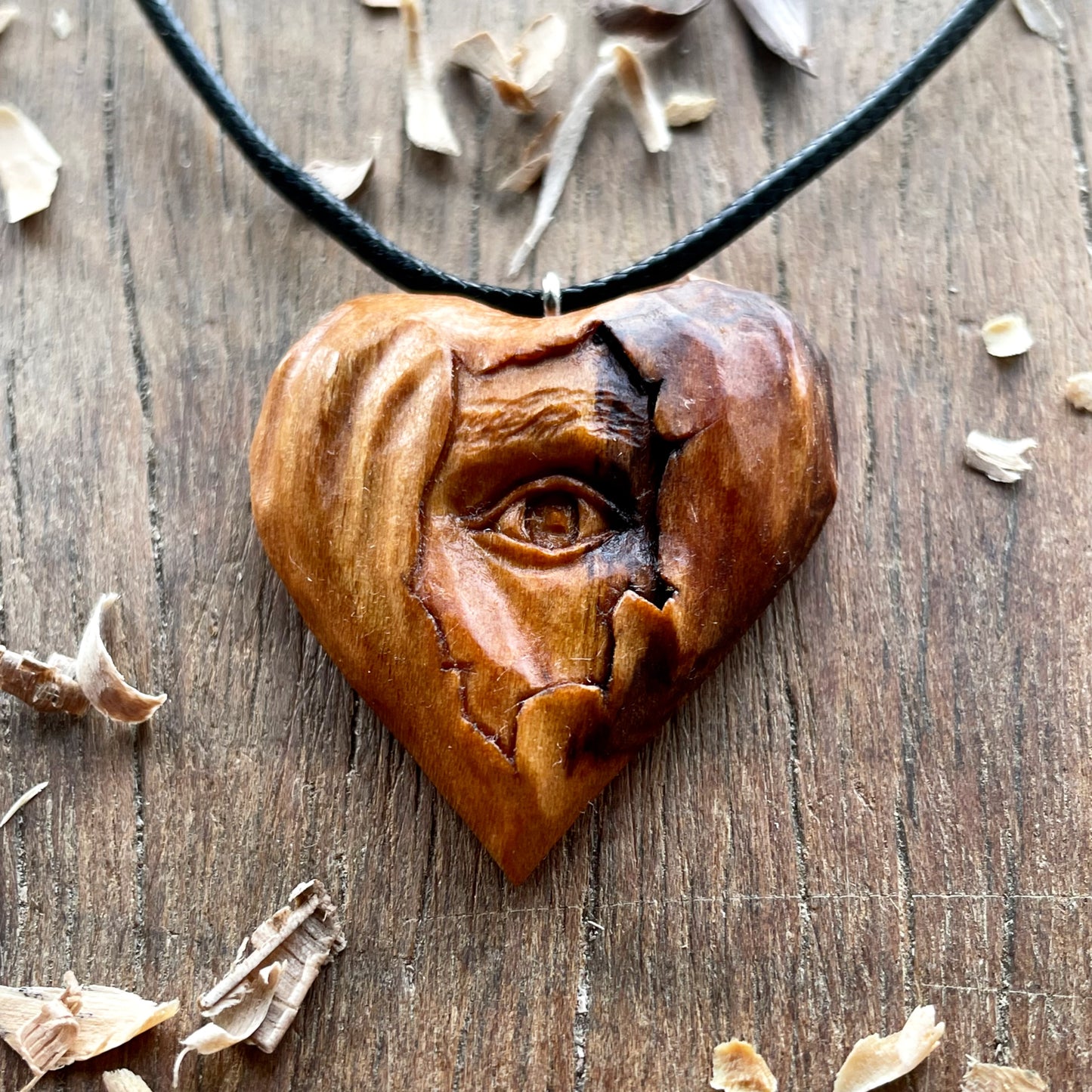 Eye Into Heart Cherry Wood Pendant