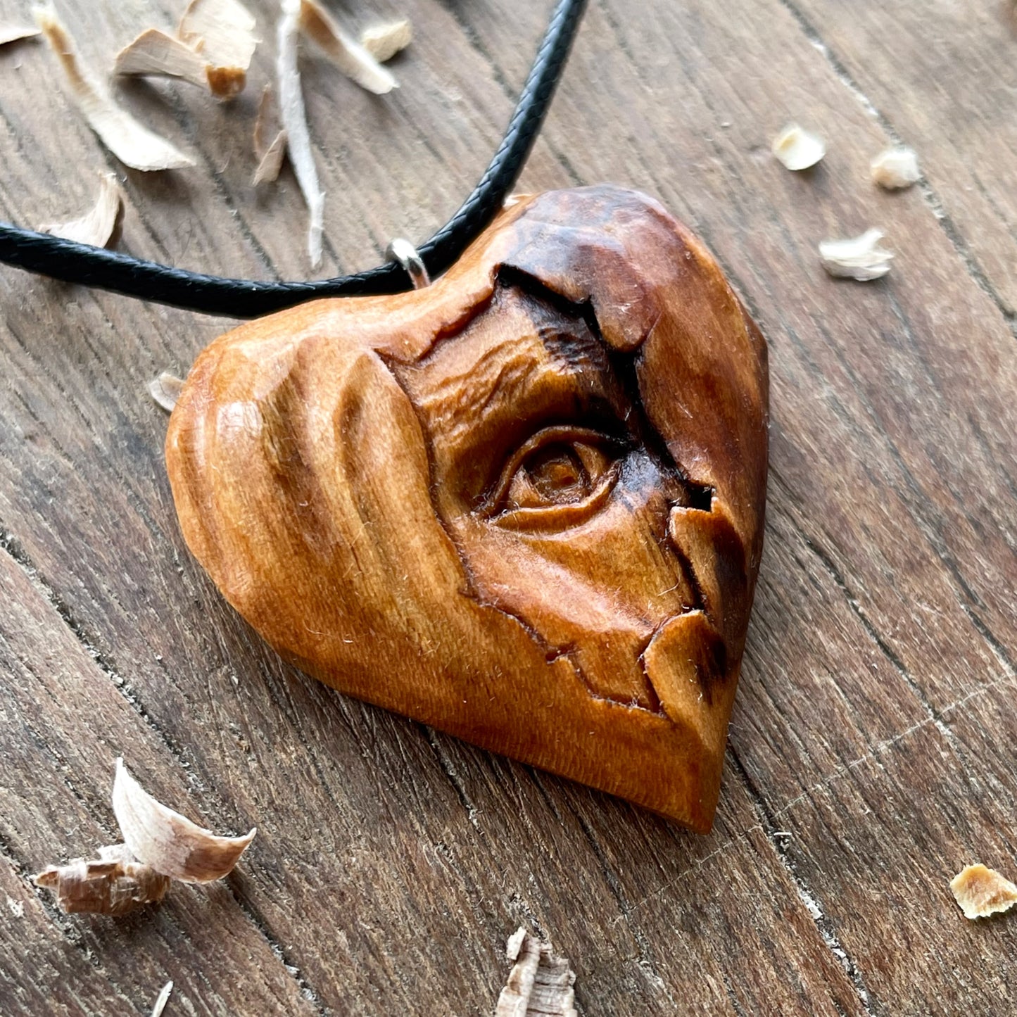 Eye Into Heart Cherry Wood Pendant