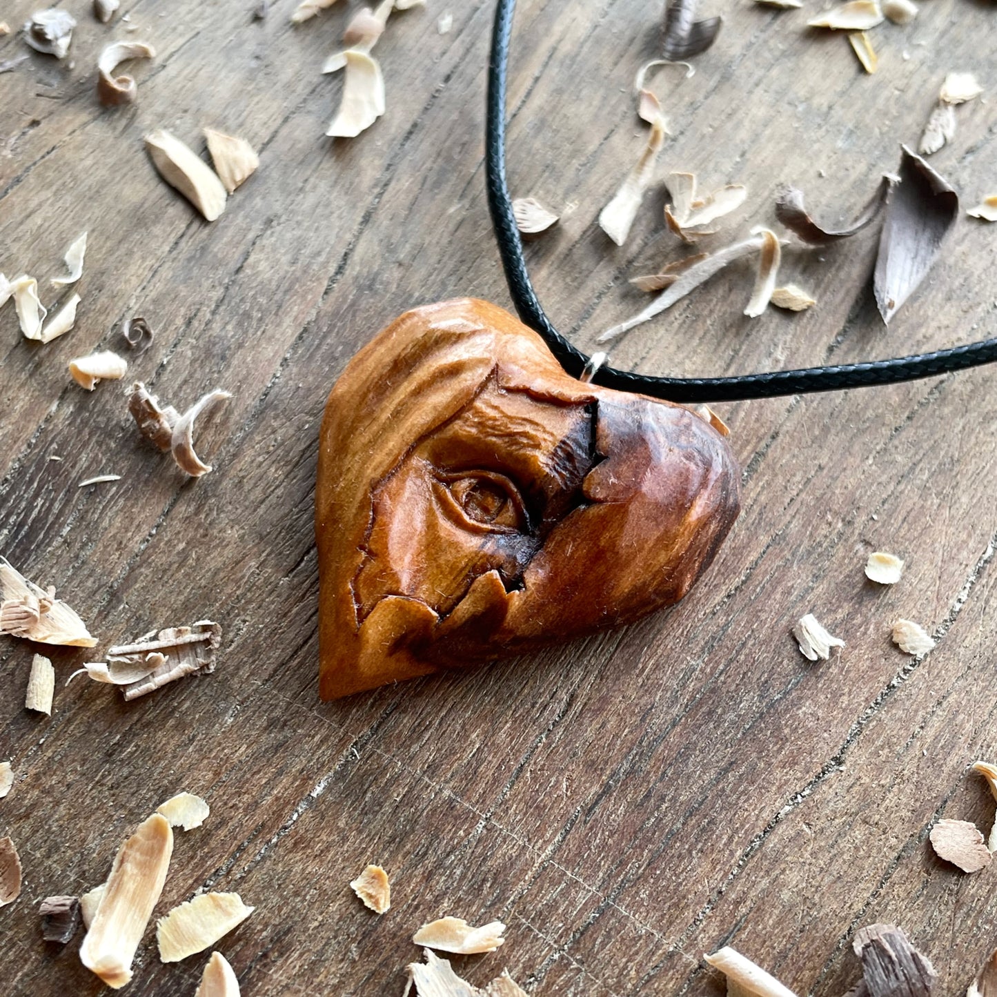 Eye Into Heart Cherry Wood Pendant