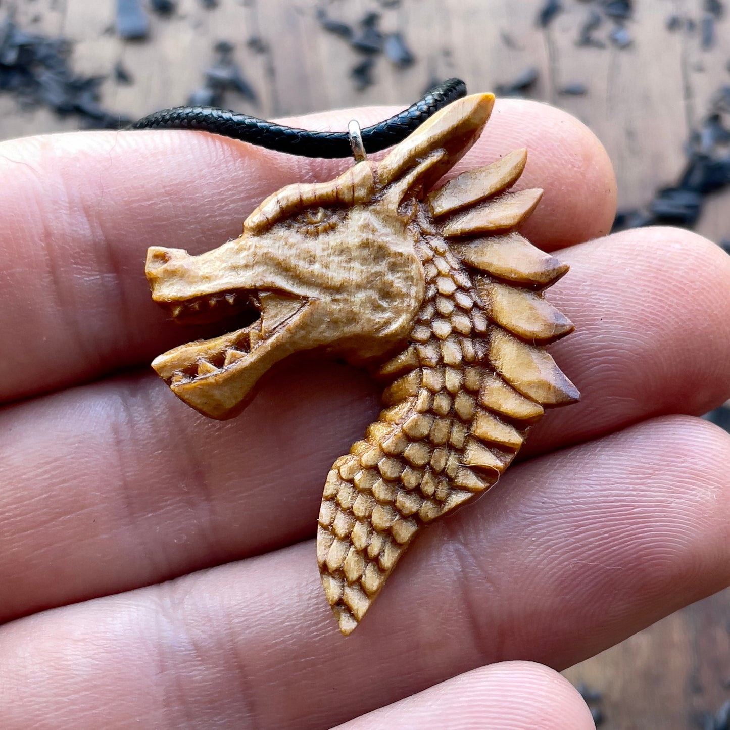 Dragon’s Head Olive Wood Pendant
