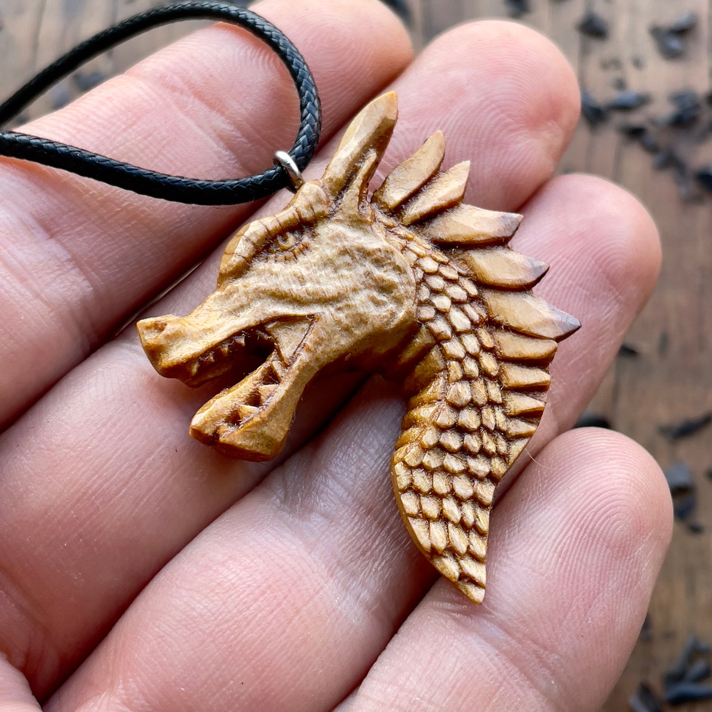 Dragon’s Head Olive Wood Pendant
