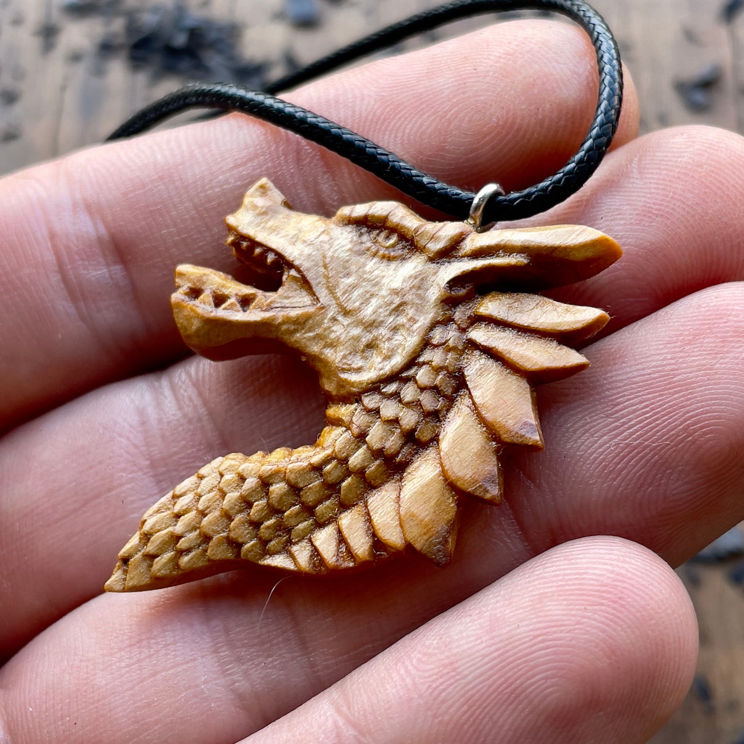 Dragon’s Head Olive Wood Pendant