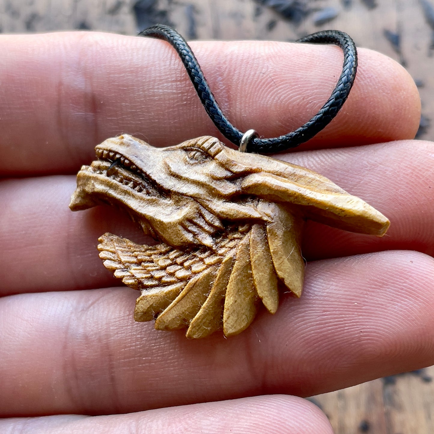 Dragon’s Head Walnut Wood Pendant