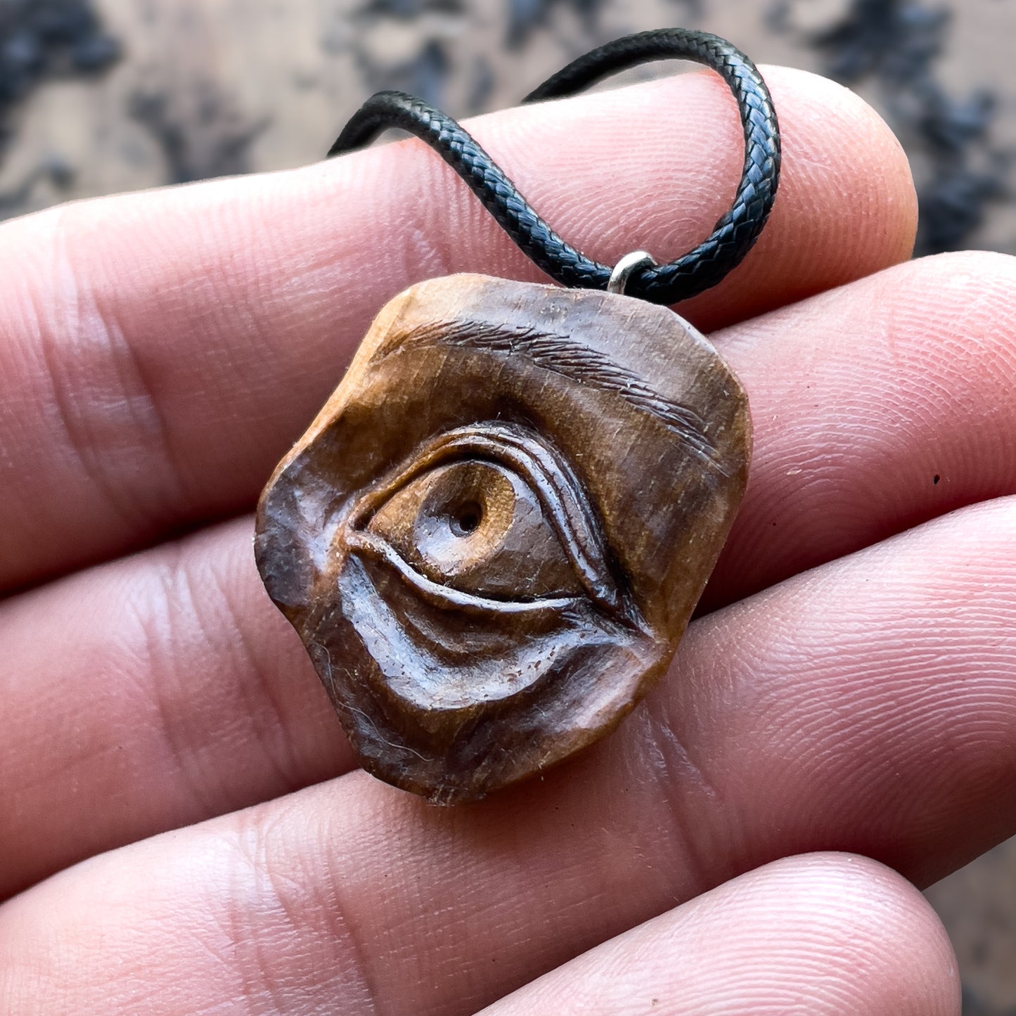 Realistic Eye Walnut Wood Pendant