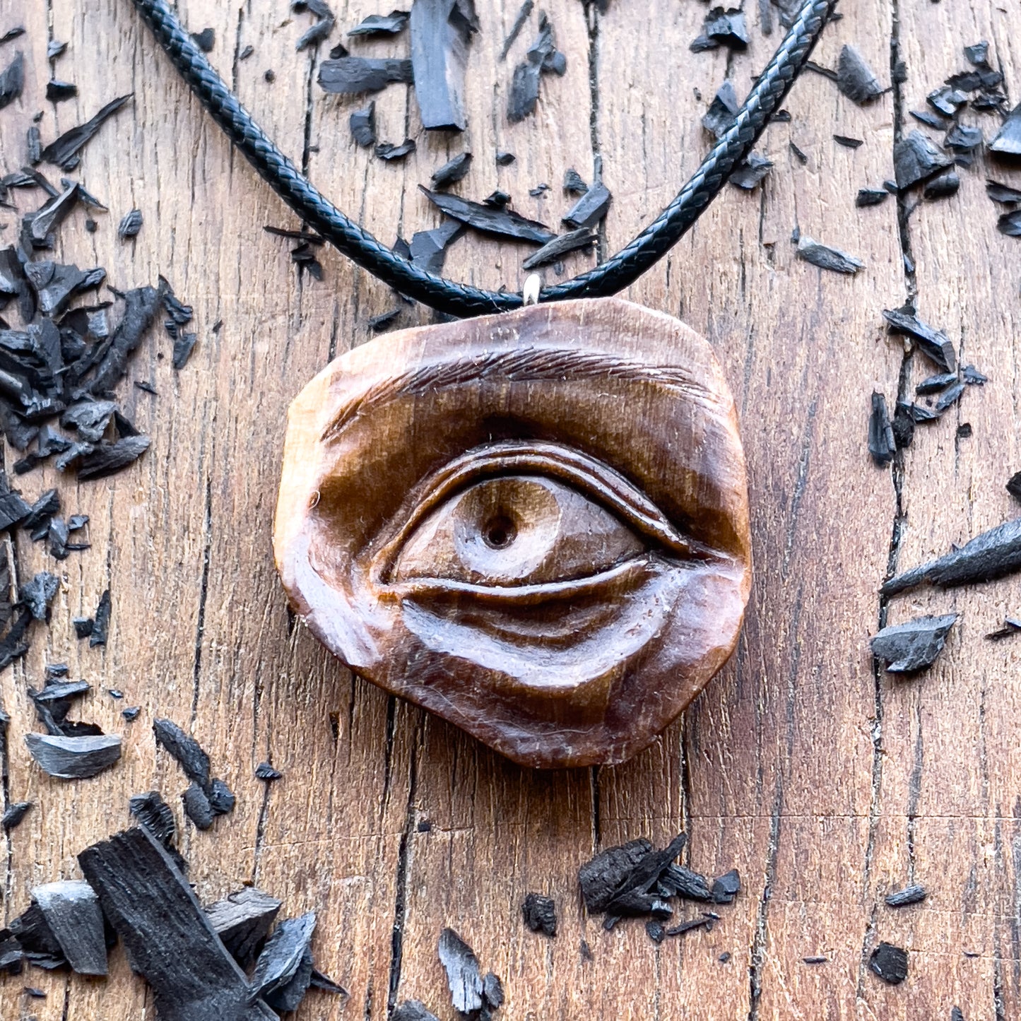 Realistic Eye Walnut Wood Pendant