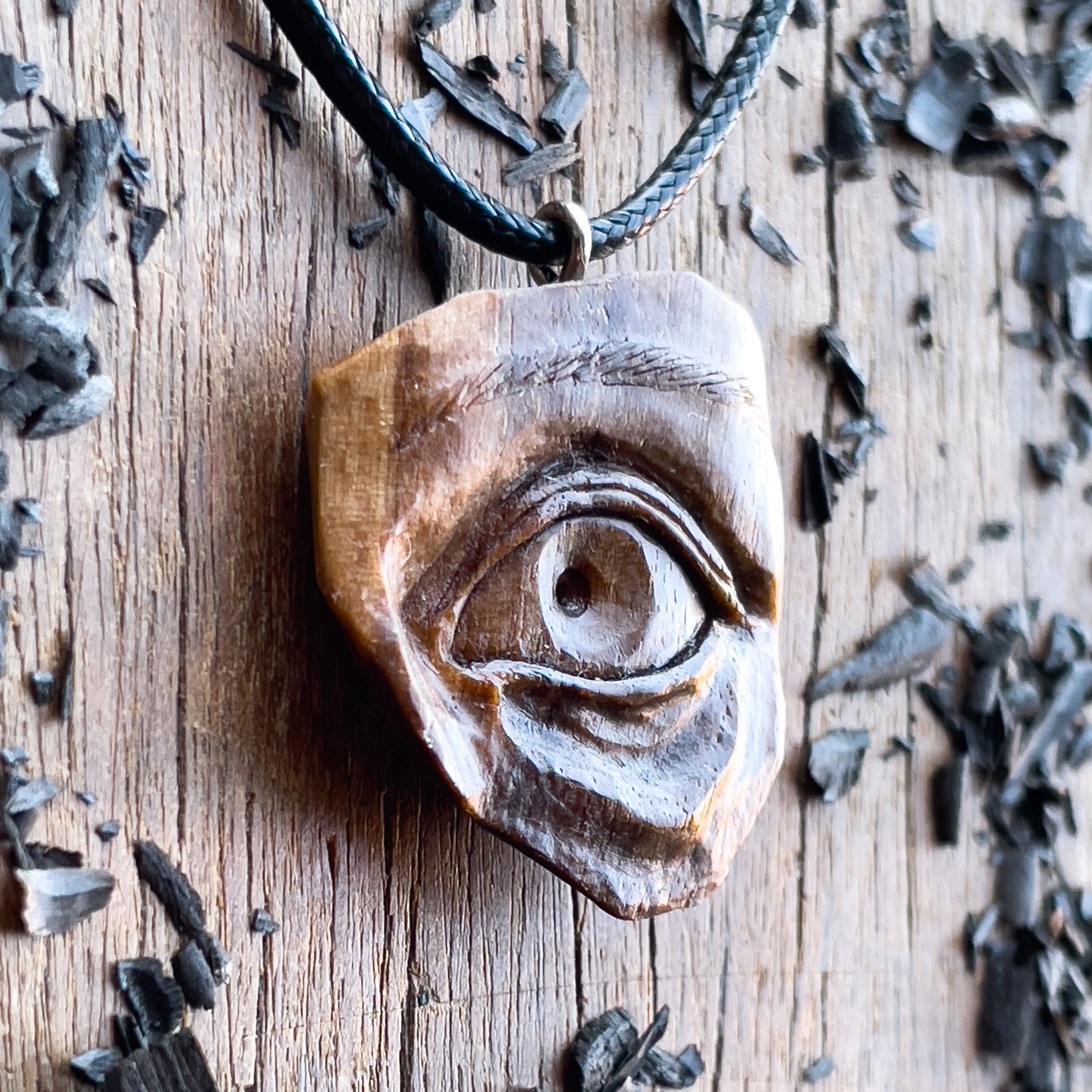 Realistic Eye Walnut Wood Pendant