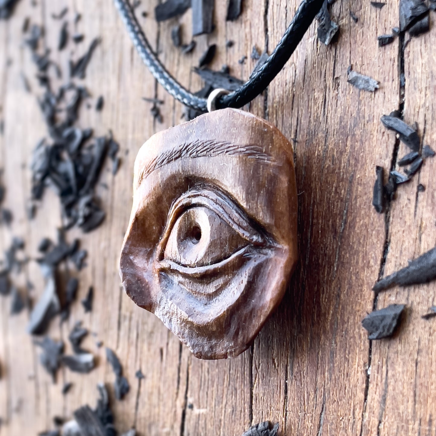 Realistic Eye Walnut Wood Pendant