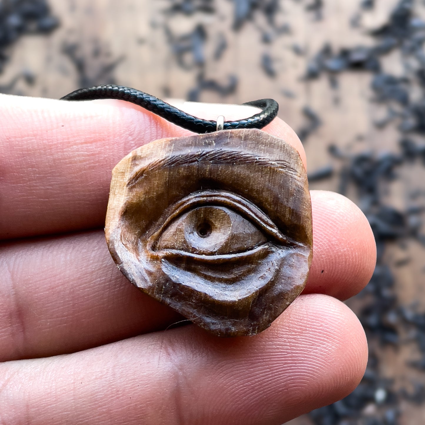 Realistic Eye Walnut Wood Pendant