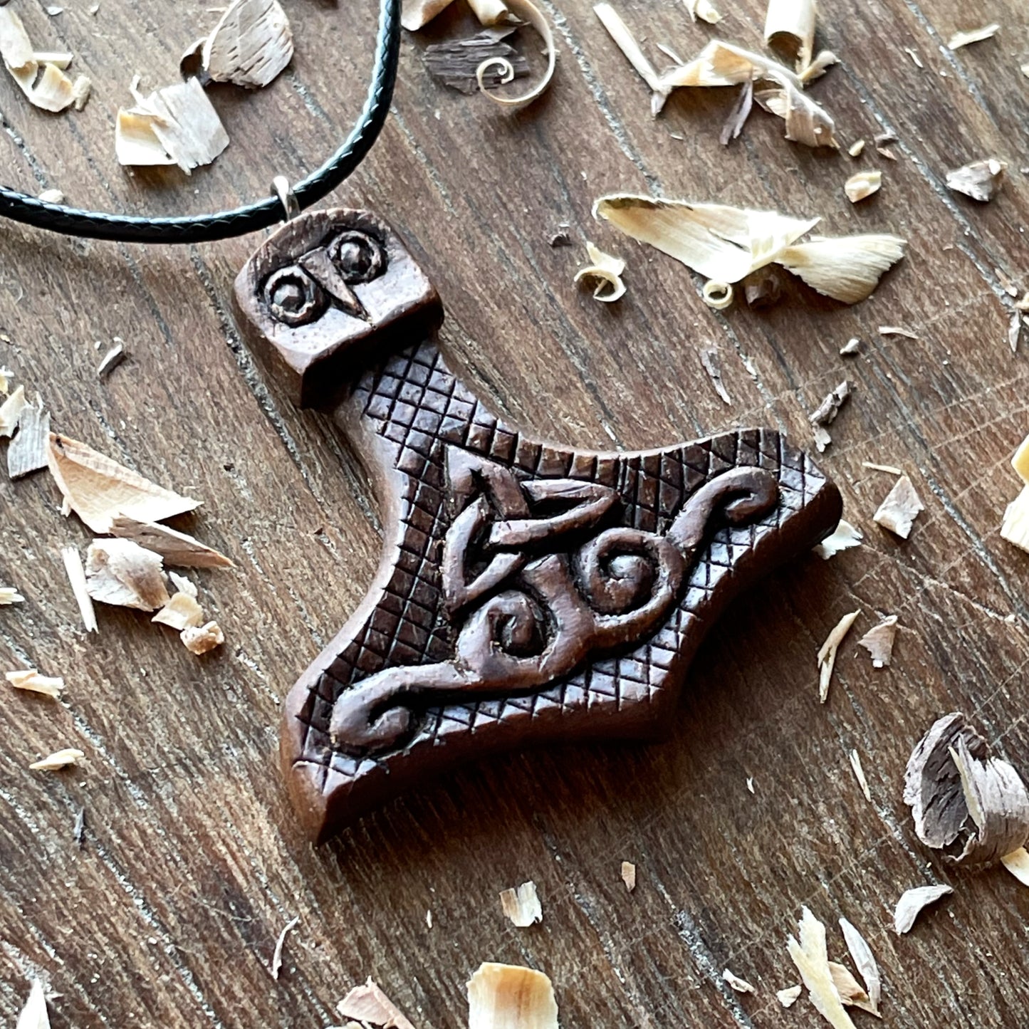 Mjolnir Triquetra Walnut Wood Pendant