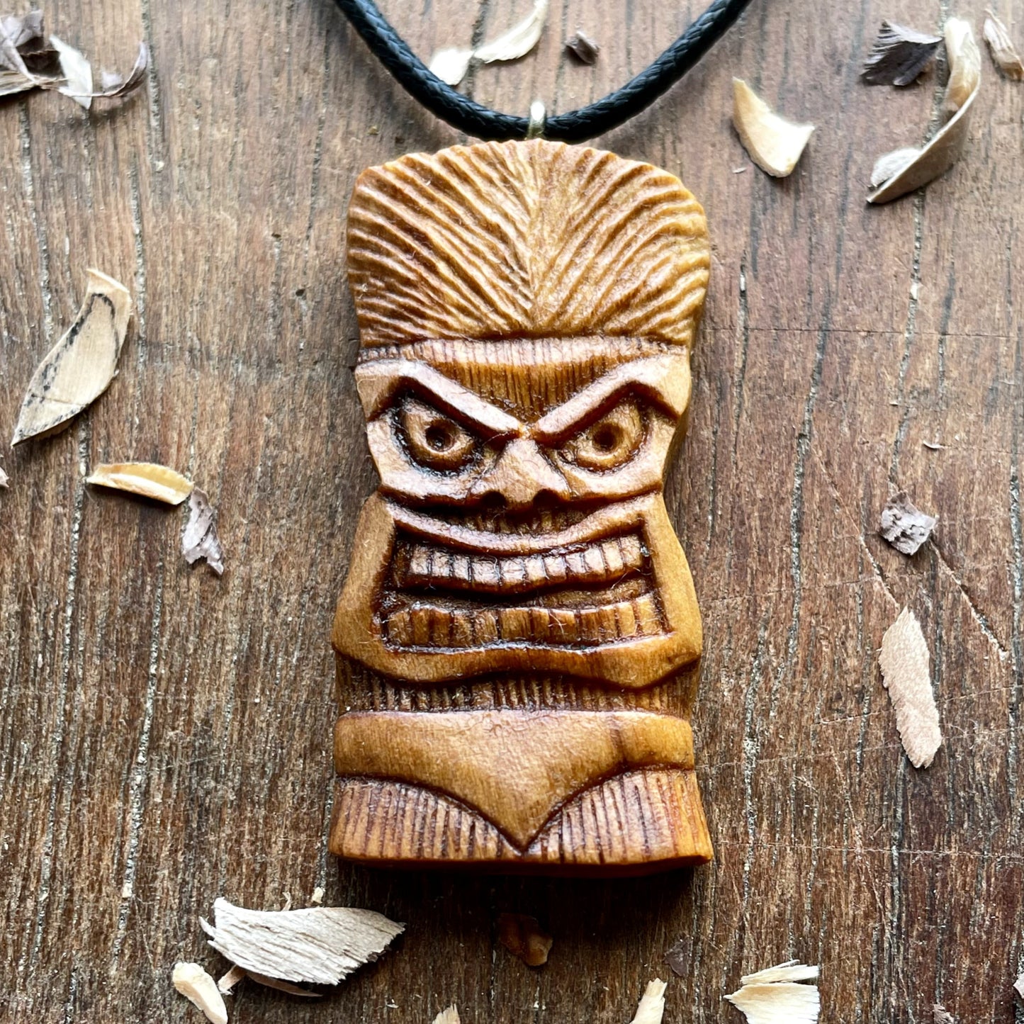 Tiki Mask Olive Wood Pendant