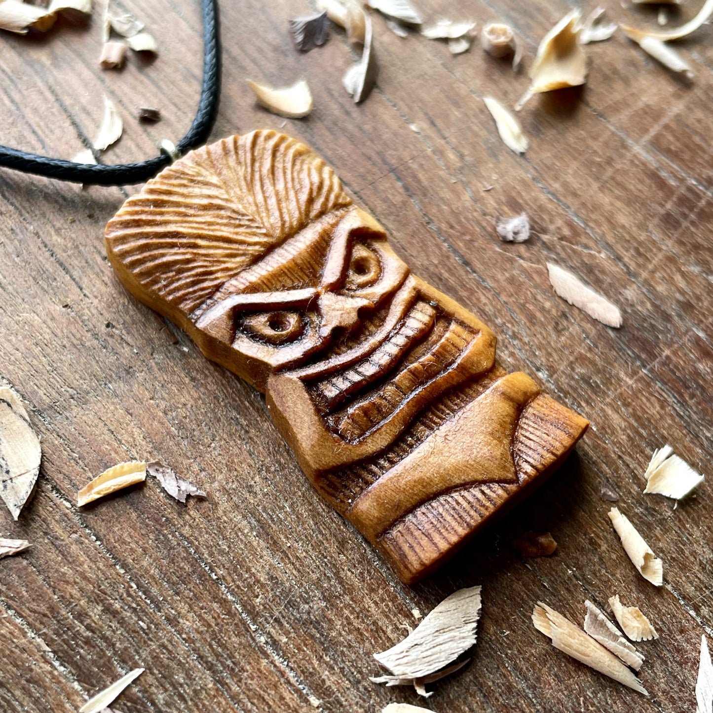 Tiki Mask Olive Wood Pendant