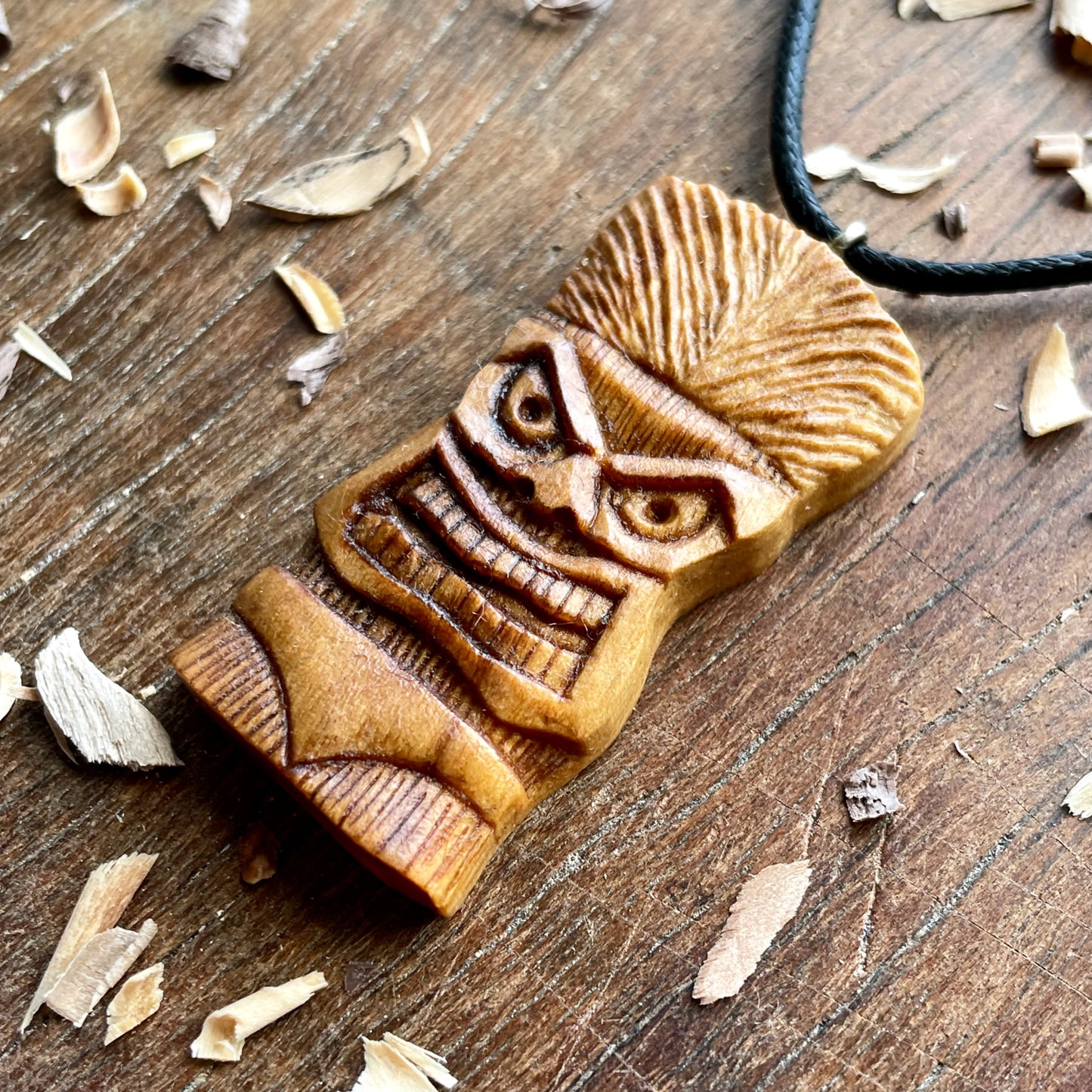 Tiki Mask Olive Wood Pendant